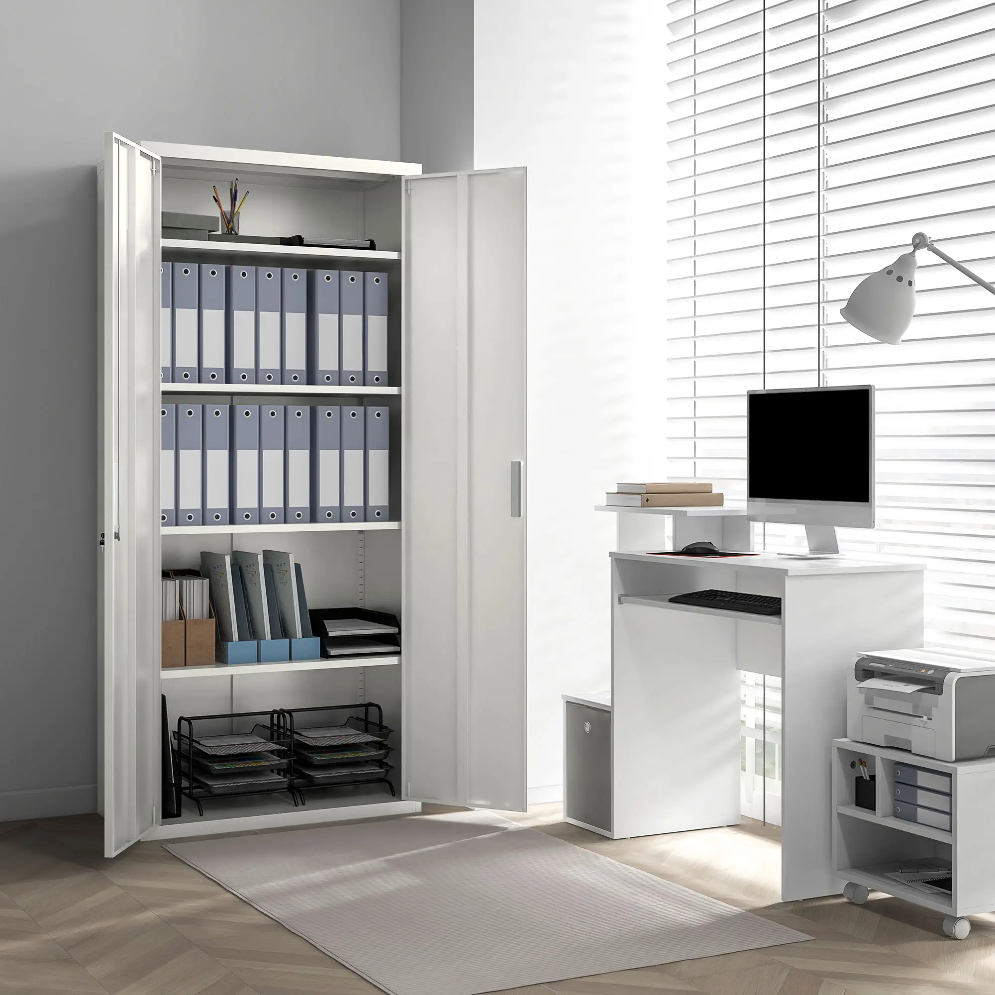 71" Tall Garage Cabinet, Metal Storage, 2 Doors, 4 Adjustable Shelves, White - Image 10