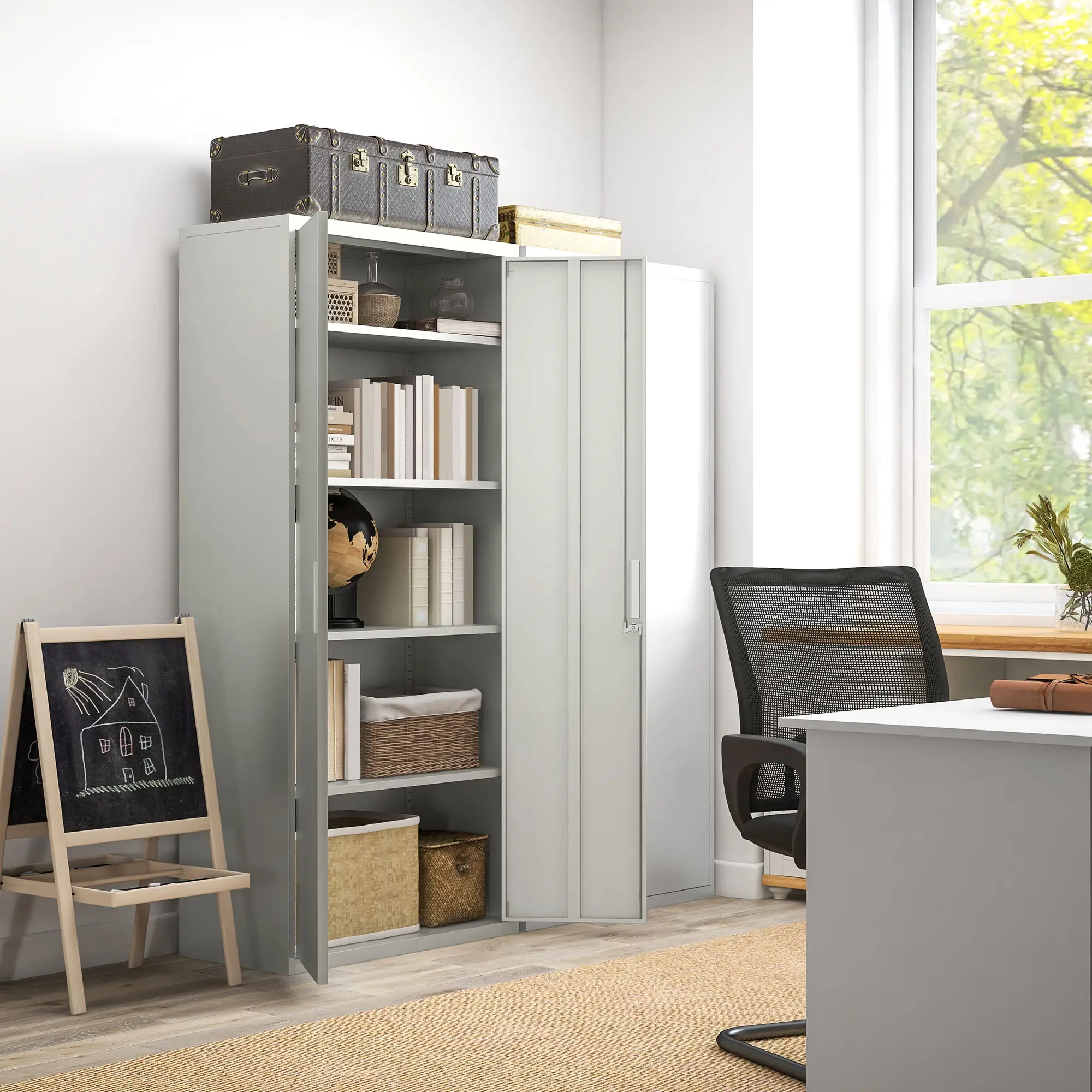 71" Tall Garage Cabinet, Metal Storage, 2 Doors, 4 Adjustable Shelves, White - Image 2