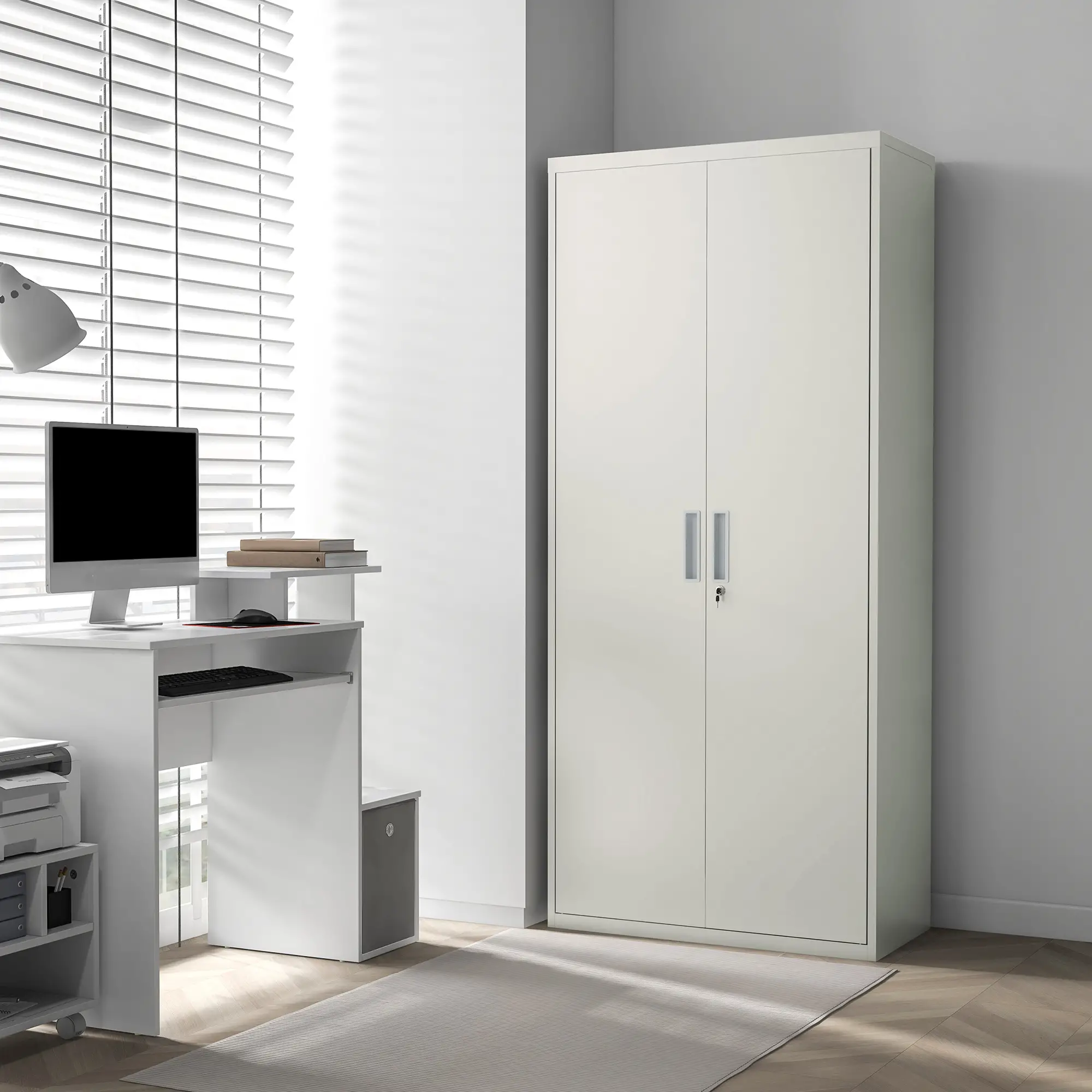 71" Tall Garage Cabinet, Metal Storage, 2 Doors, 4 Adjustable Shelves, White - Image 8