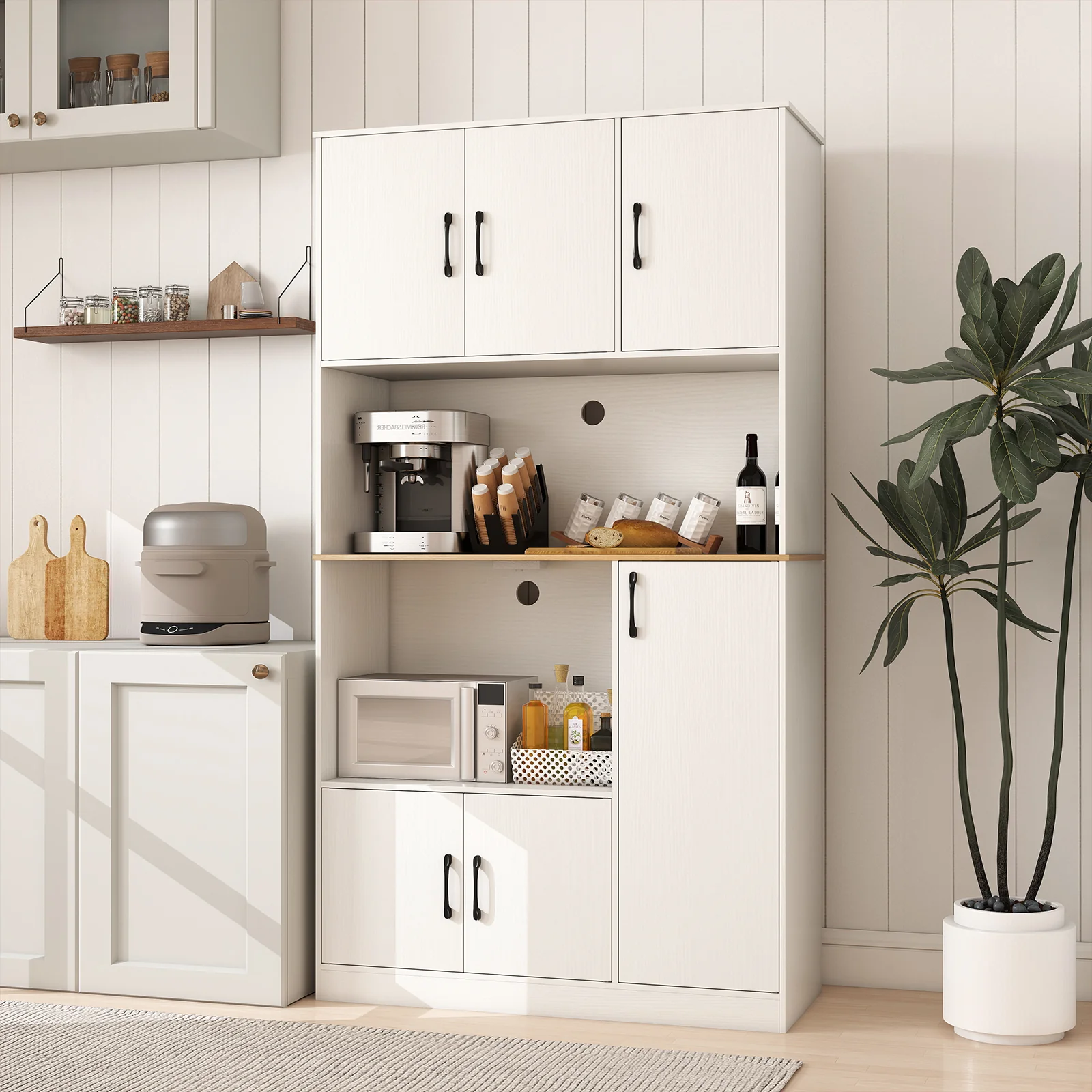 71" Tall Kitchen Pantry Cabinet with Charging Station Wooden Buffet Cupboard Sideboard, White - Image 2