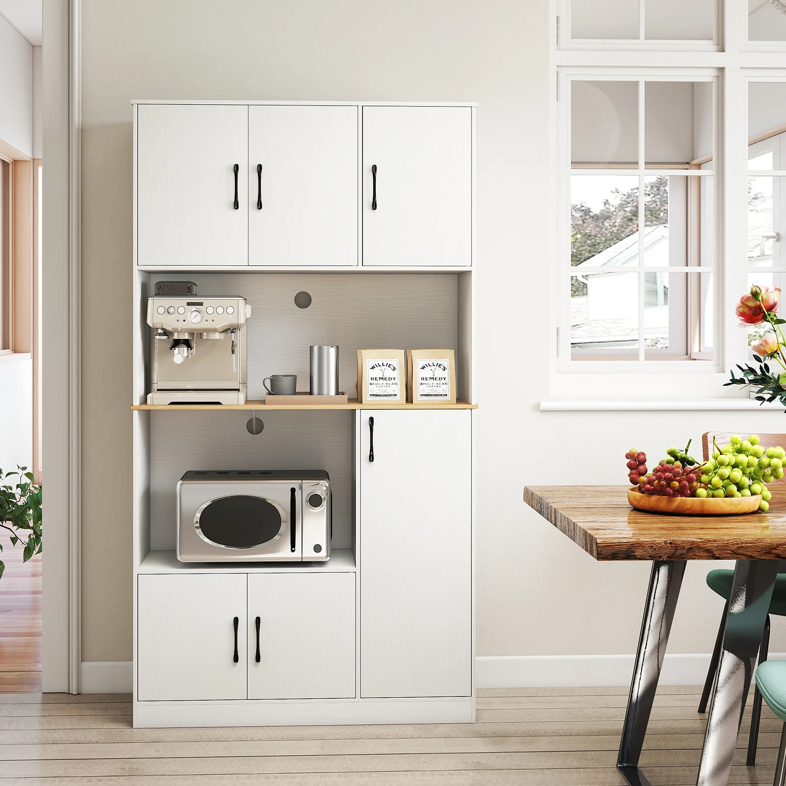 71" Tall Kitchen Pantry Cabinet with Charging Station Wooden Buffet Cupboard Sideboard, White - Image 3