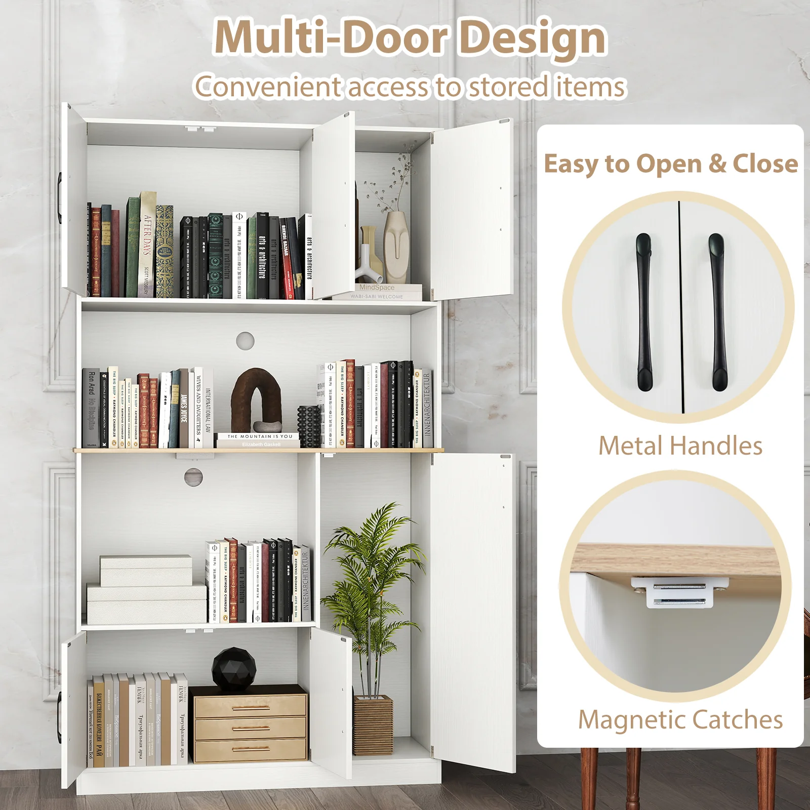 71" Tall Kitchen Pantry Cabinet with Charging Station Wooden Buffet Cupboard Sideboard, White - Image 9
