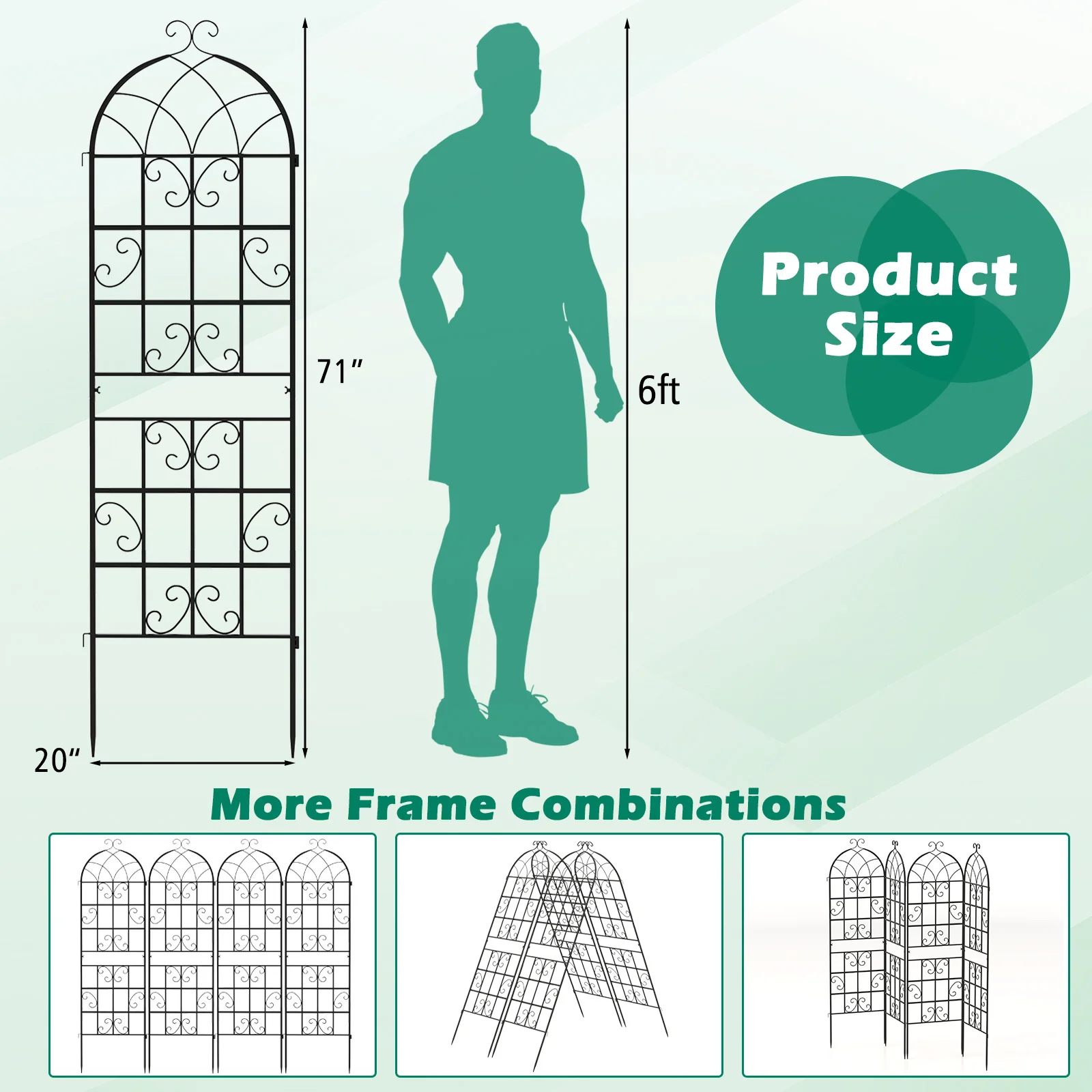 71 x 20 Inch Metal Garden Trellis, Set of 4, Black - Image 6