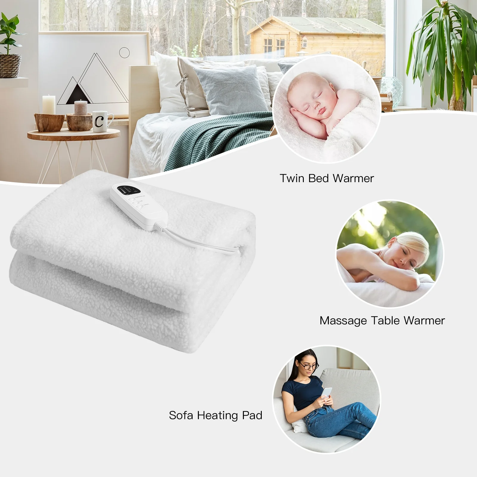 71 x 31 Inch Heating Pad, 5 Heat Settings, White - Image 9