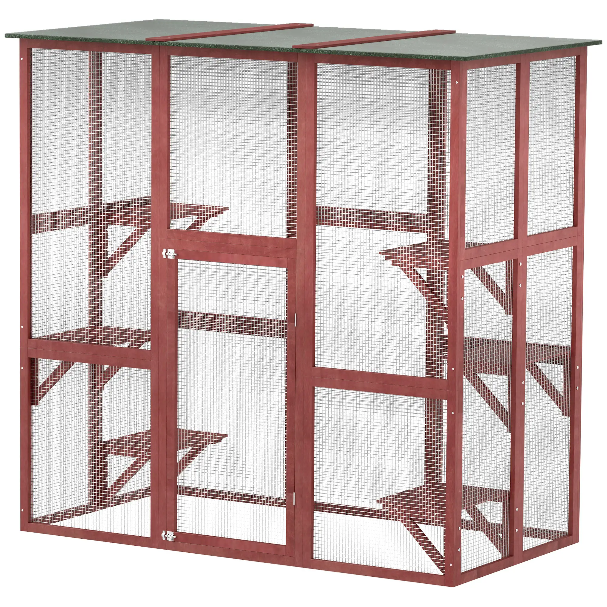 71" x 39" x 71" Cat Cage, Large Outdoor Wooden Cat Patio, 6 Platforms, Asphalt Roof, Wine Red