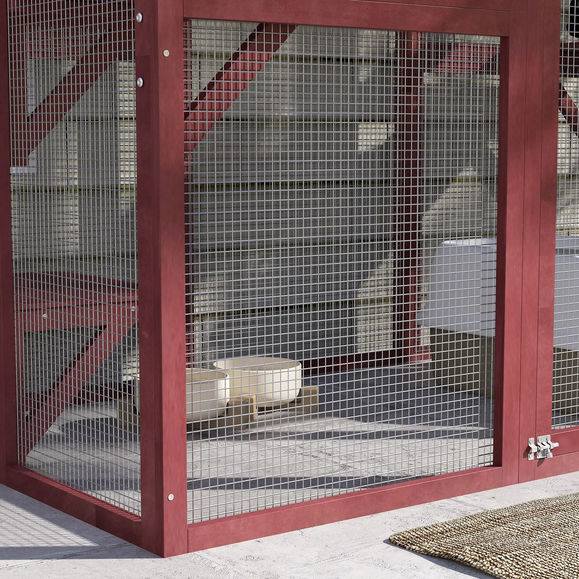 71" x 39" x 71" Cat Cage, Large Outdoor Wooden Cat Patio, 6 Platforms, Asphalt Roof, Wine Red - Image 10