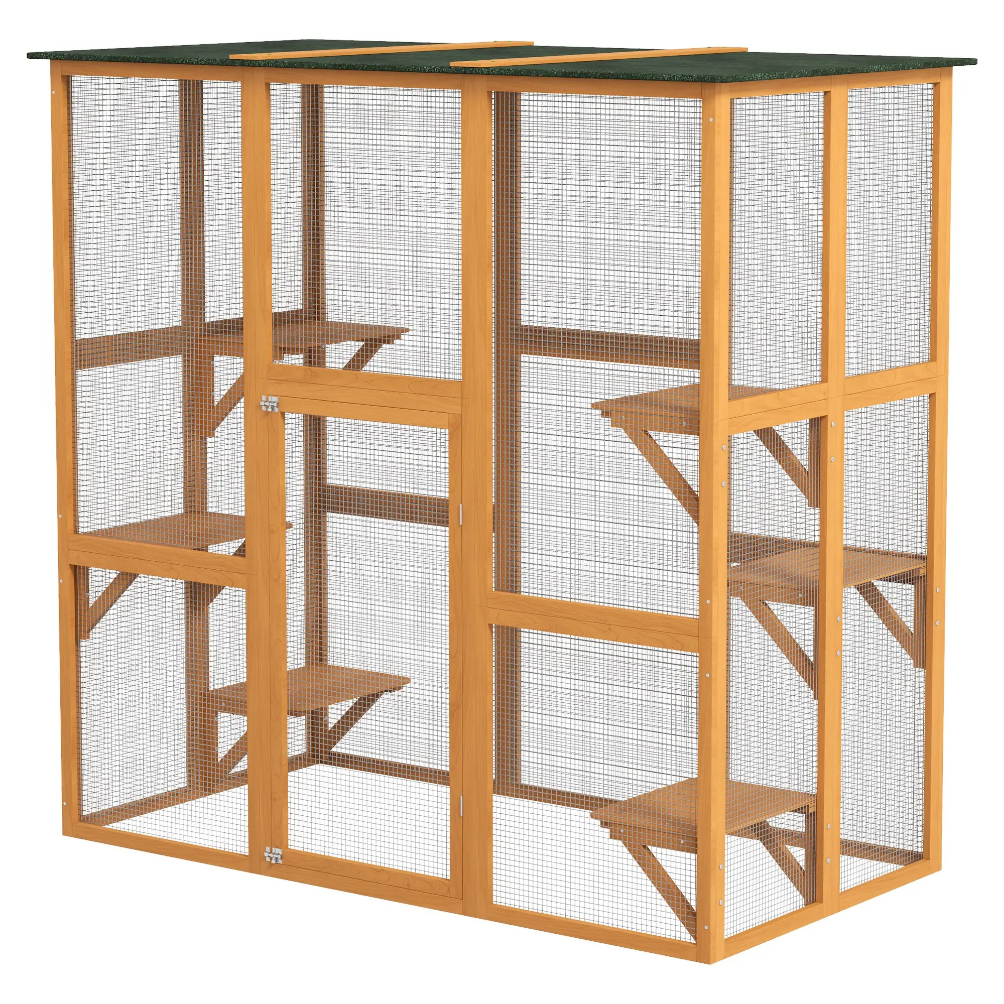 71" x 39" x 71" Cat Cage, Large Outdoor Wooden Cat Patio, Orange