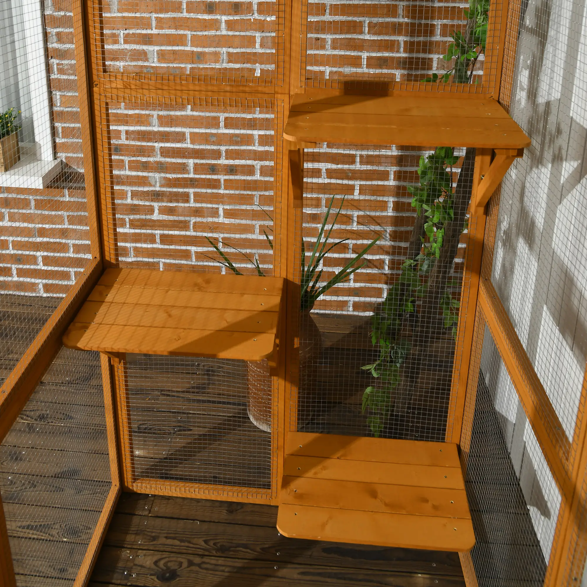 71" x 39" x 71" Cat Cage, Large Outdoor Wooden Cat Patio, Orange - Image 10