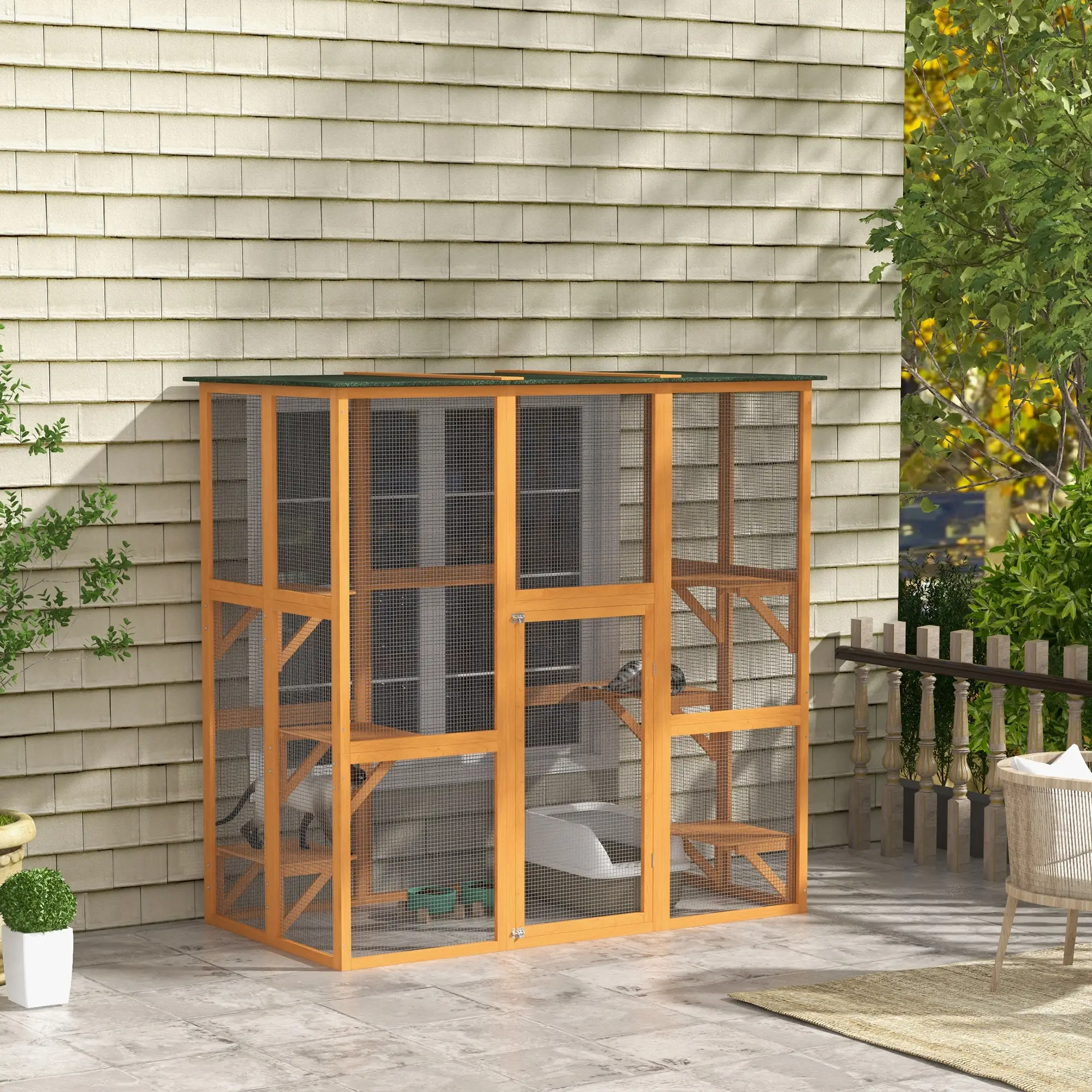 71" x 39" x 71" Cat Cage, Large Outdoor Wooden Cat Patio, Orange - Image 2