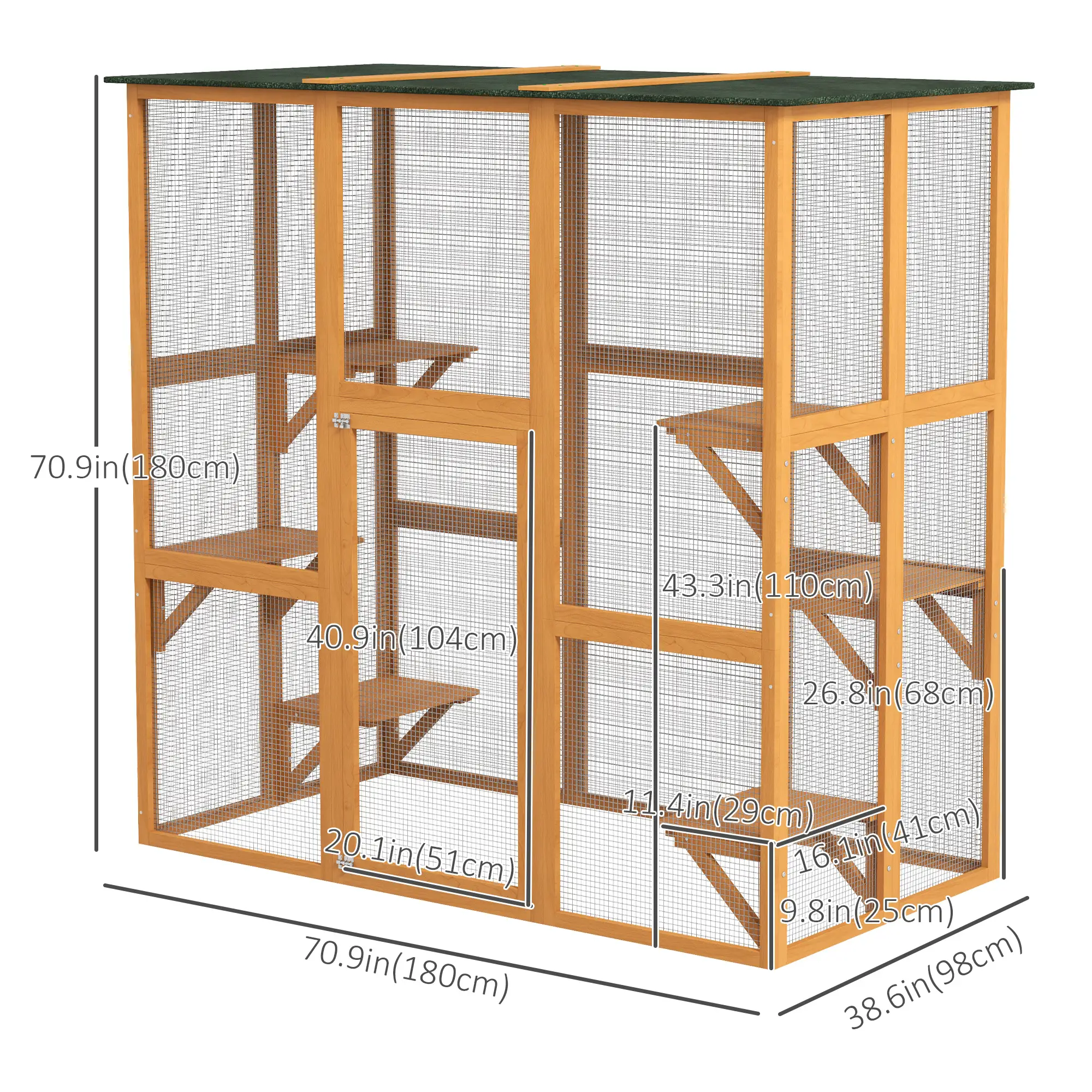 71" x 39" x 71" Cat Cage, Large Outdoor Wooden Cat Patio, Orange - Image 3