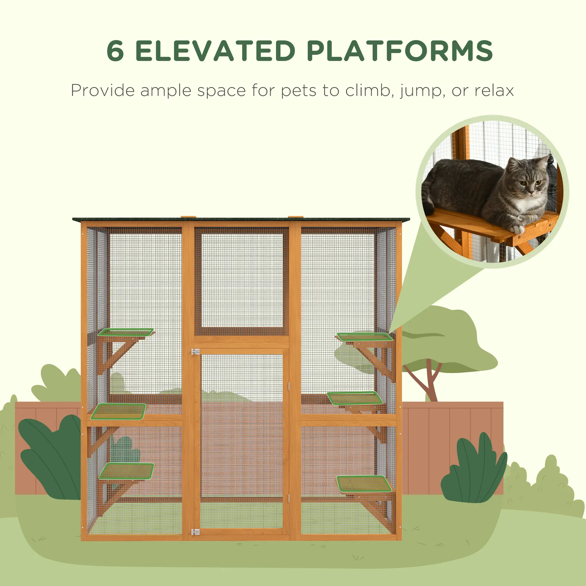 71" x 39" x 71" Cat Cage, Large Outdoor Wooden Cat Patio, Orange - Image 6
