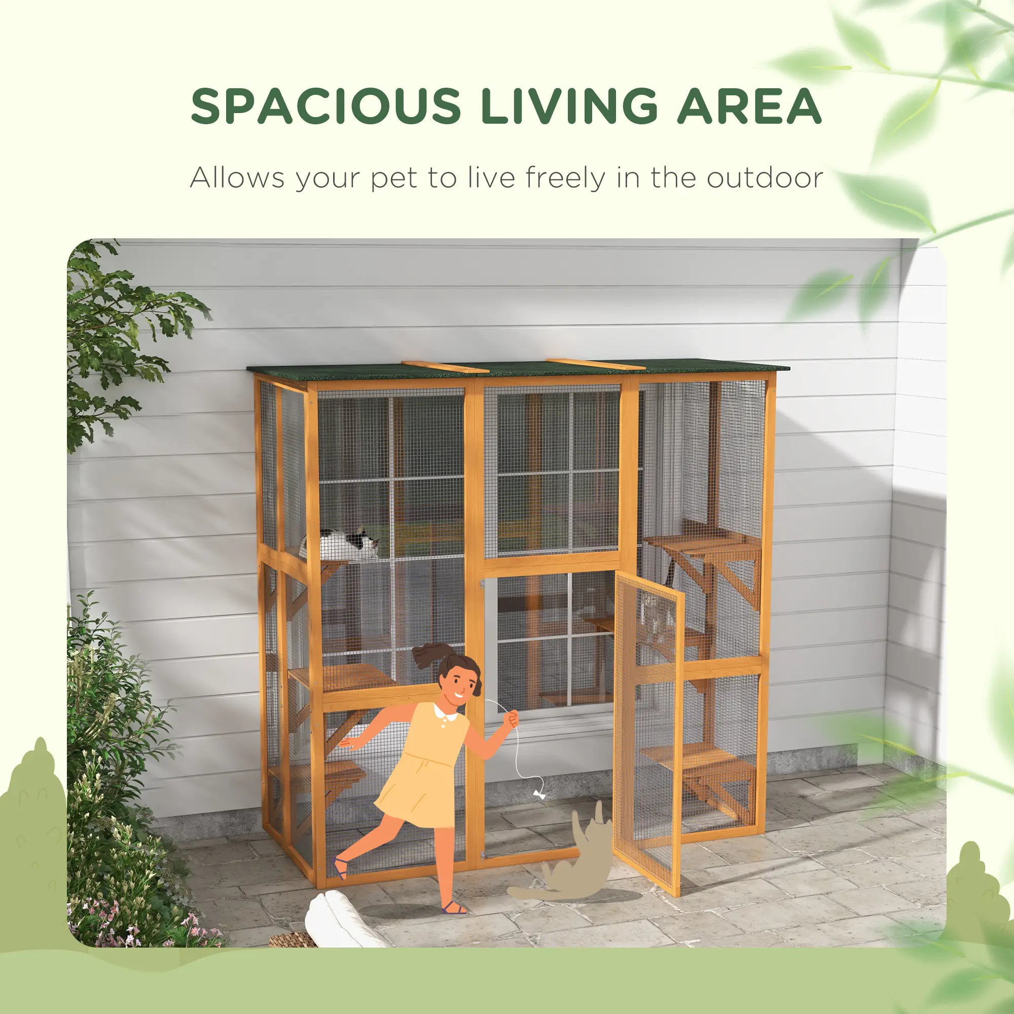 71" x 39" x 71" Cat Cage, Large Outdoor Wooden Cat Patio, Orange - Image 7