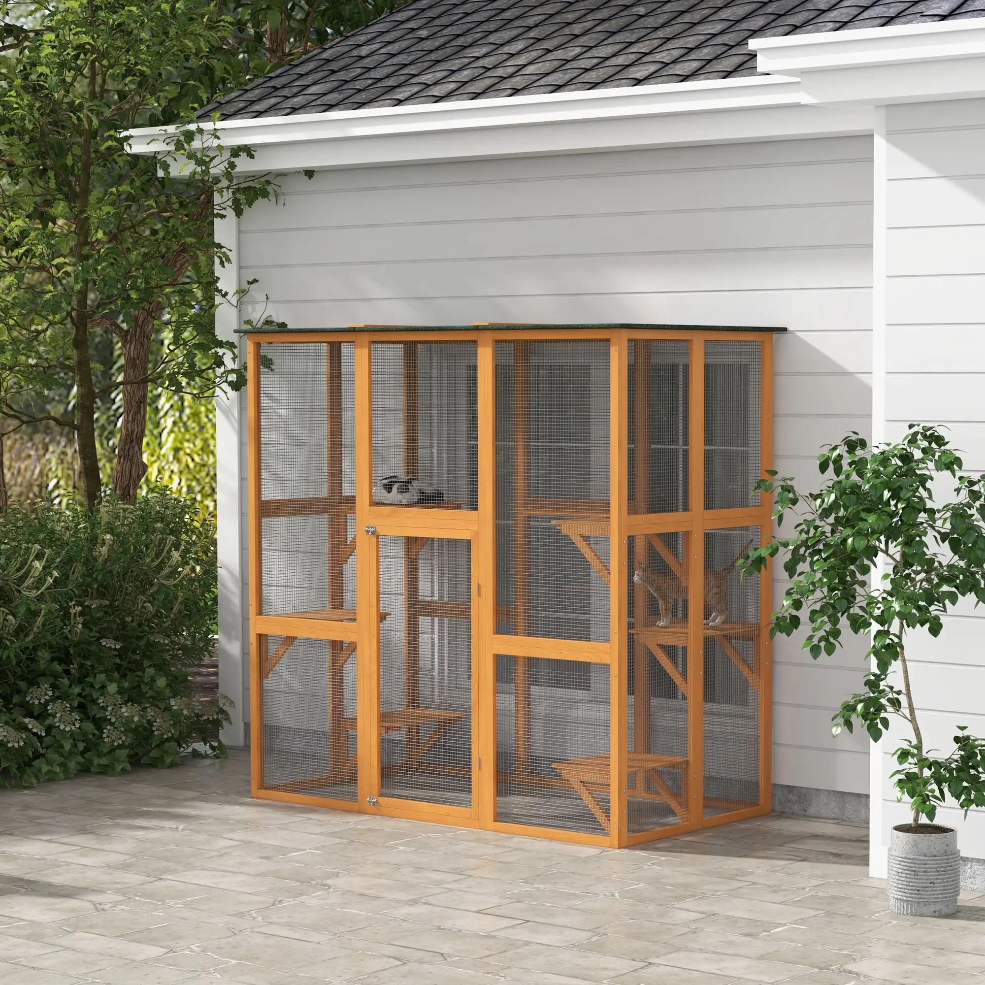 71" x 39" x 71" Cat Cage, Large Outdoor Wooden Cat Patio, Orange - Image 8