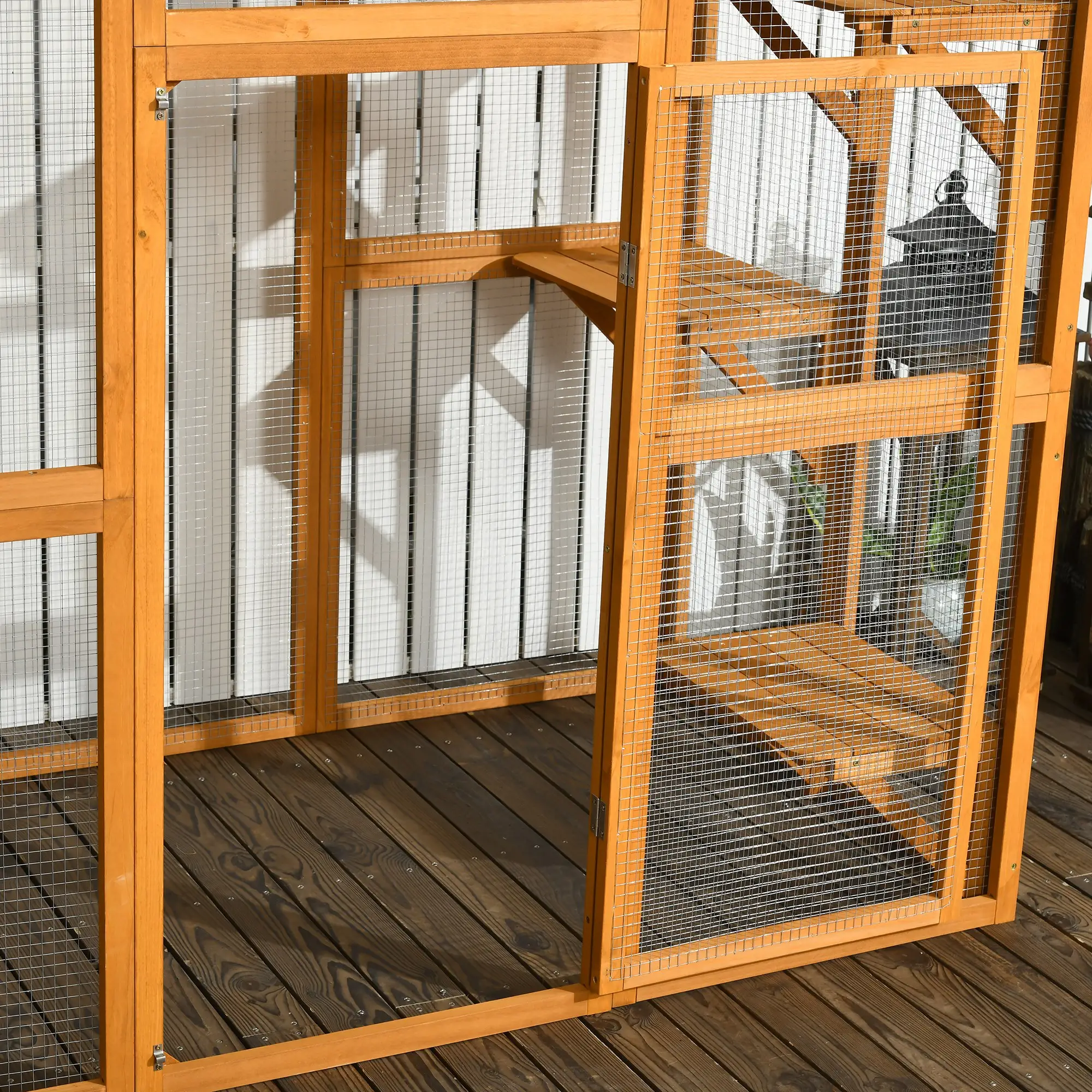 71" x 39" x 71" Cat Cage, Large Outdoor Wooden Cat Patio, Orange - Image 9