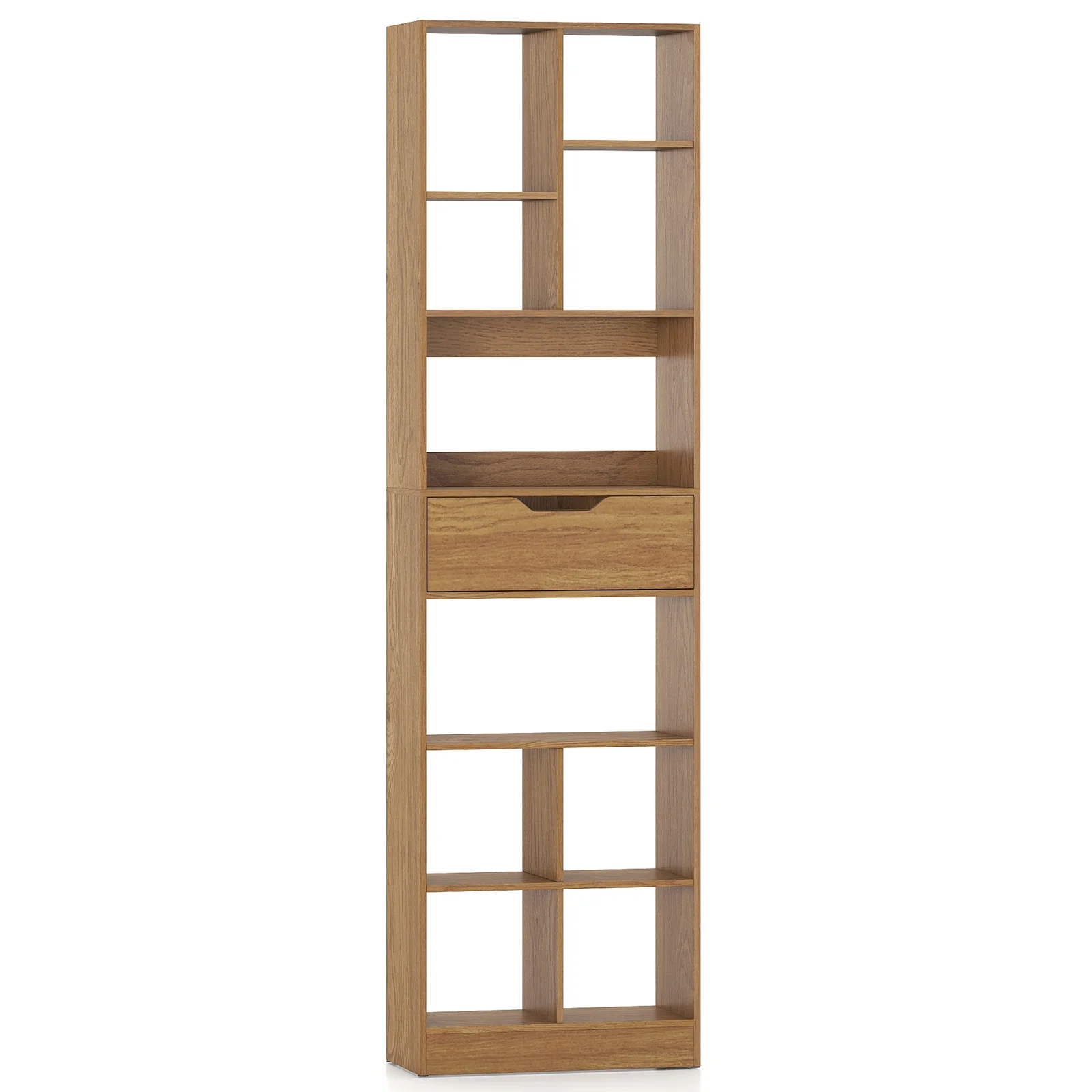 71inch Tall Freestanding Bookcase with Drawer 10-Cube Storage Organizer, Natural - Image 5
