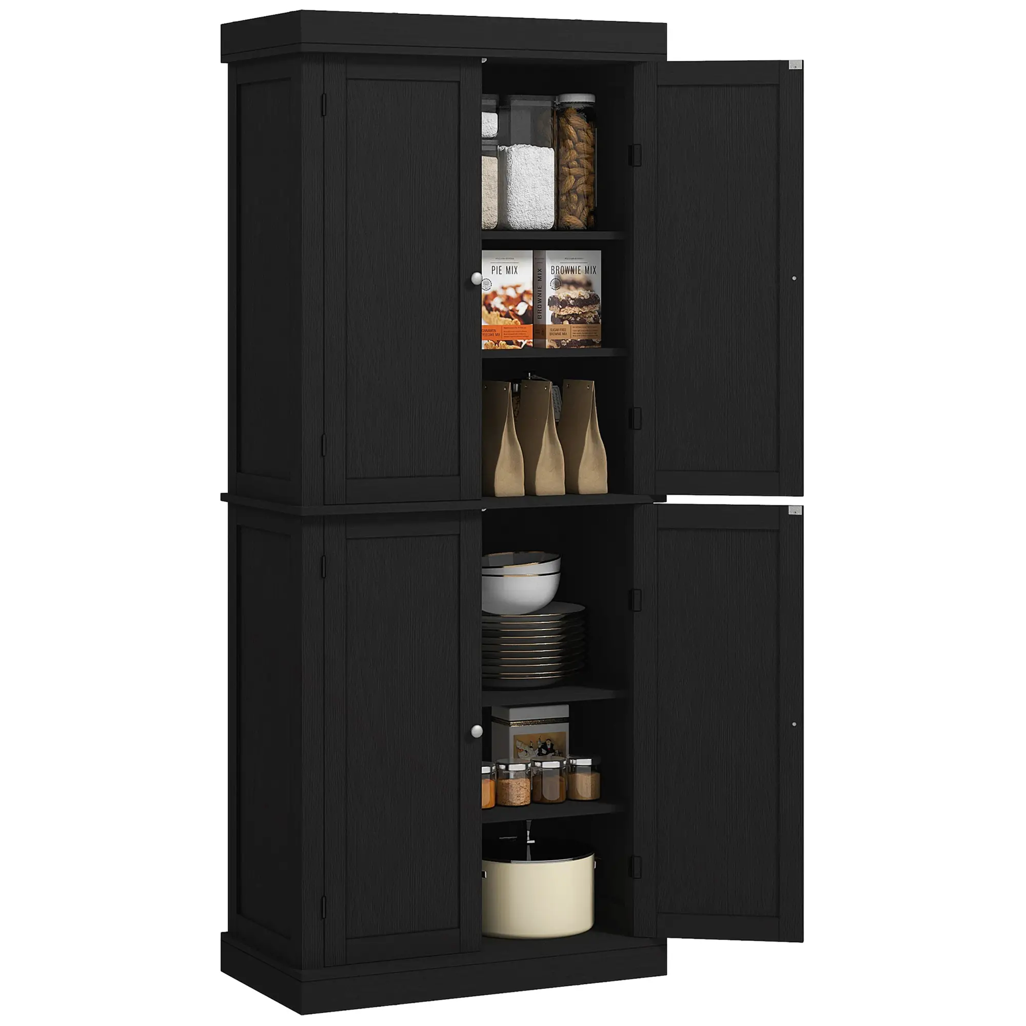72.5" Freestanding Kitchen Pantry, 4 Doors, Black - Image 11