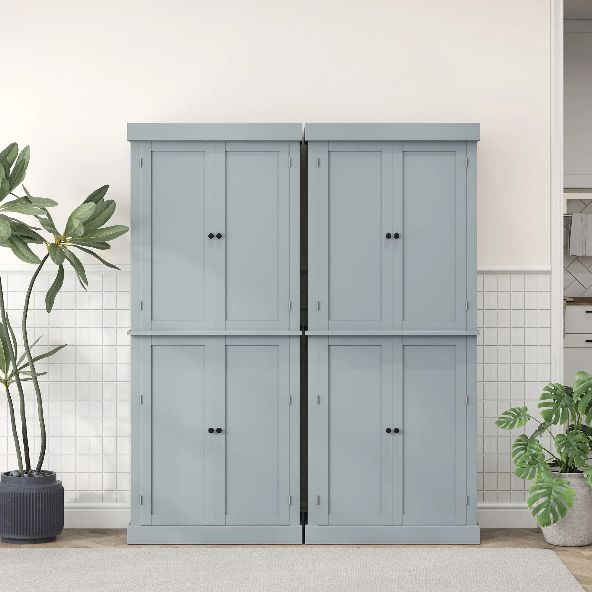 72.5" Freestanding Kitchen Pantry, 4 Doors, Grey - Image 10