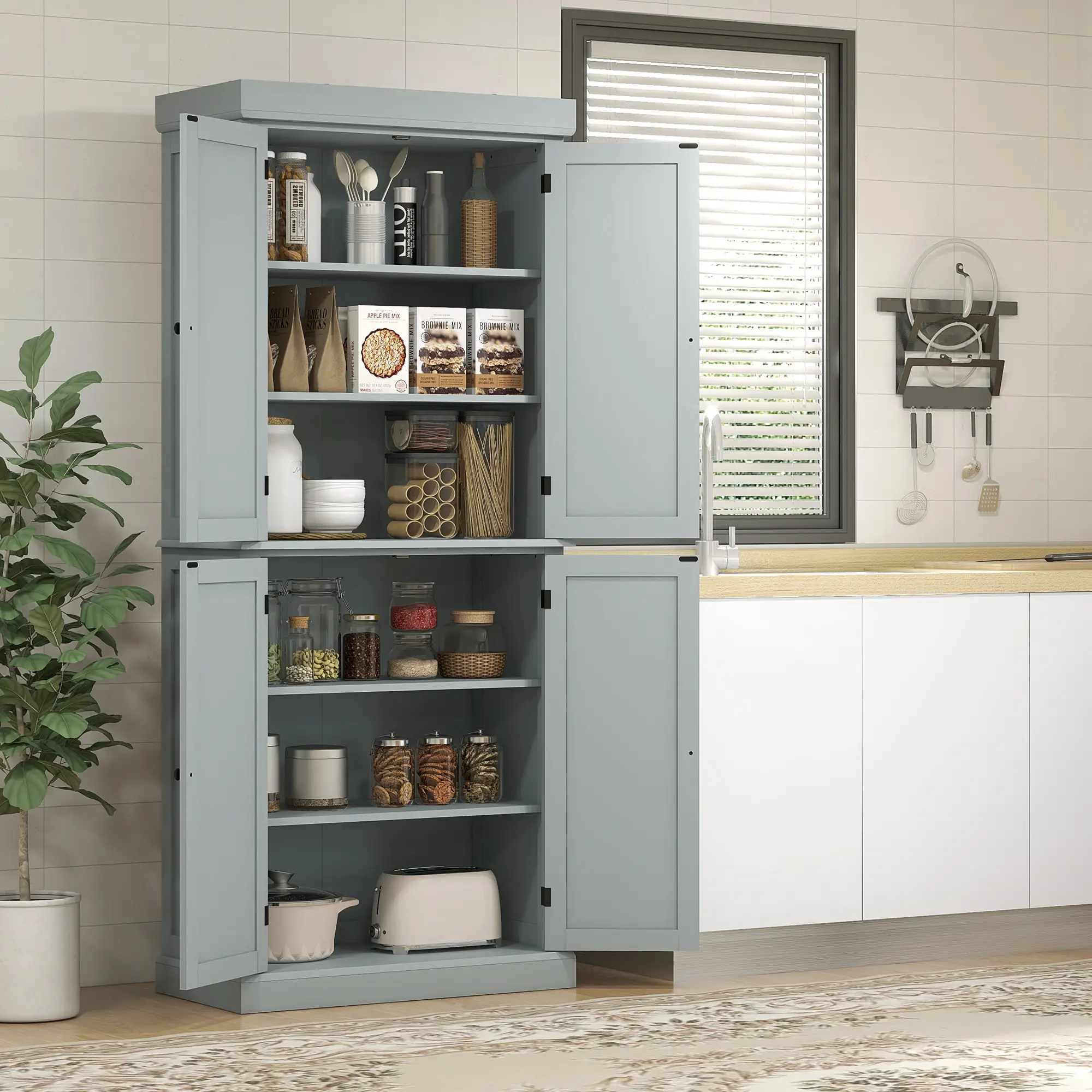 72.5" Freestanding Kitchen Pantry, 4 Doors, Grey - Image 8