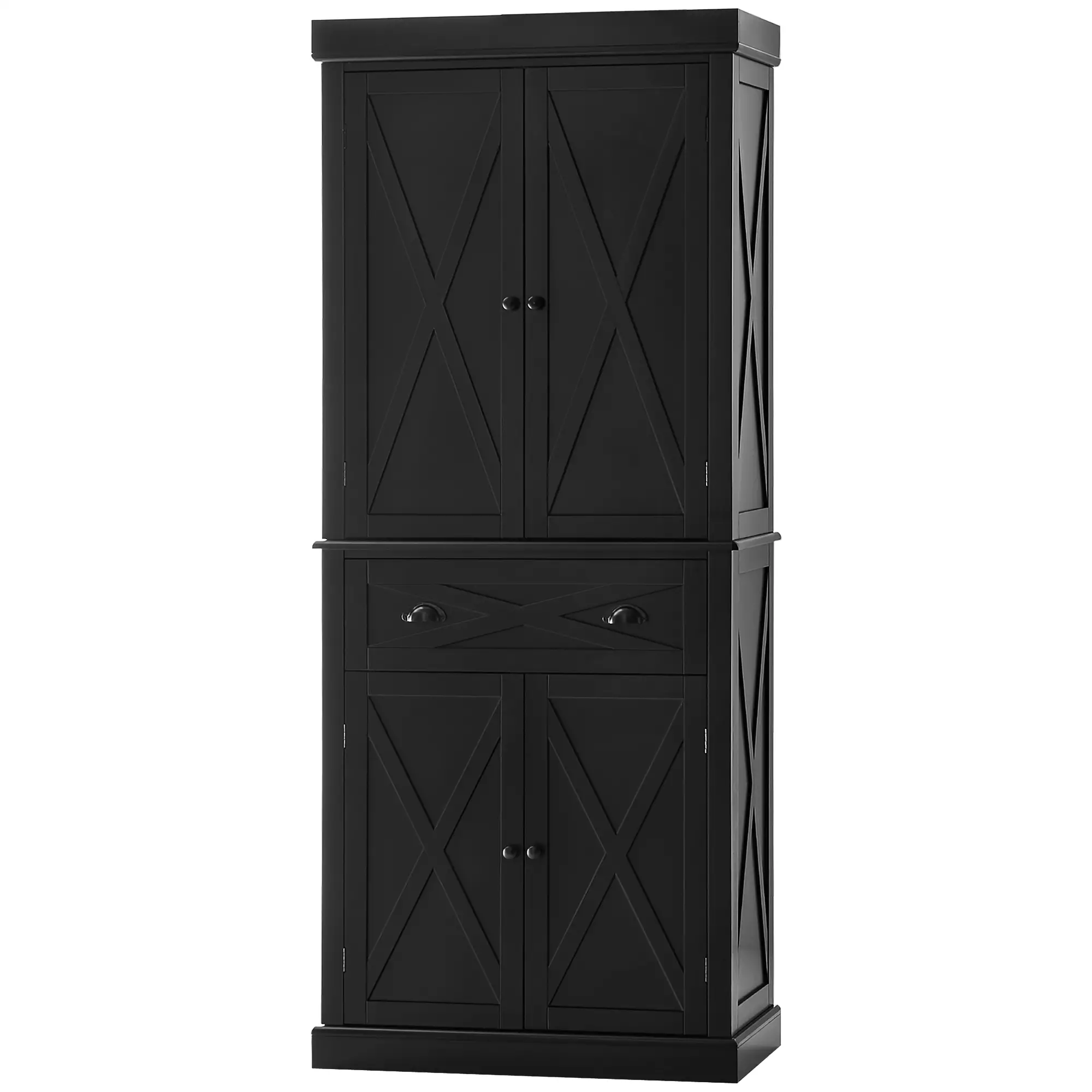 72.5" Kitchen Pantry Cabinet, 4 Doors, Drawer, Adjustable Shelves, Black - Image 11