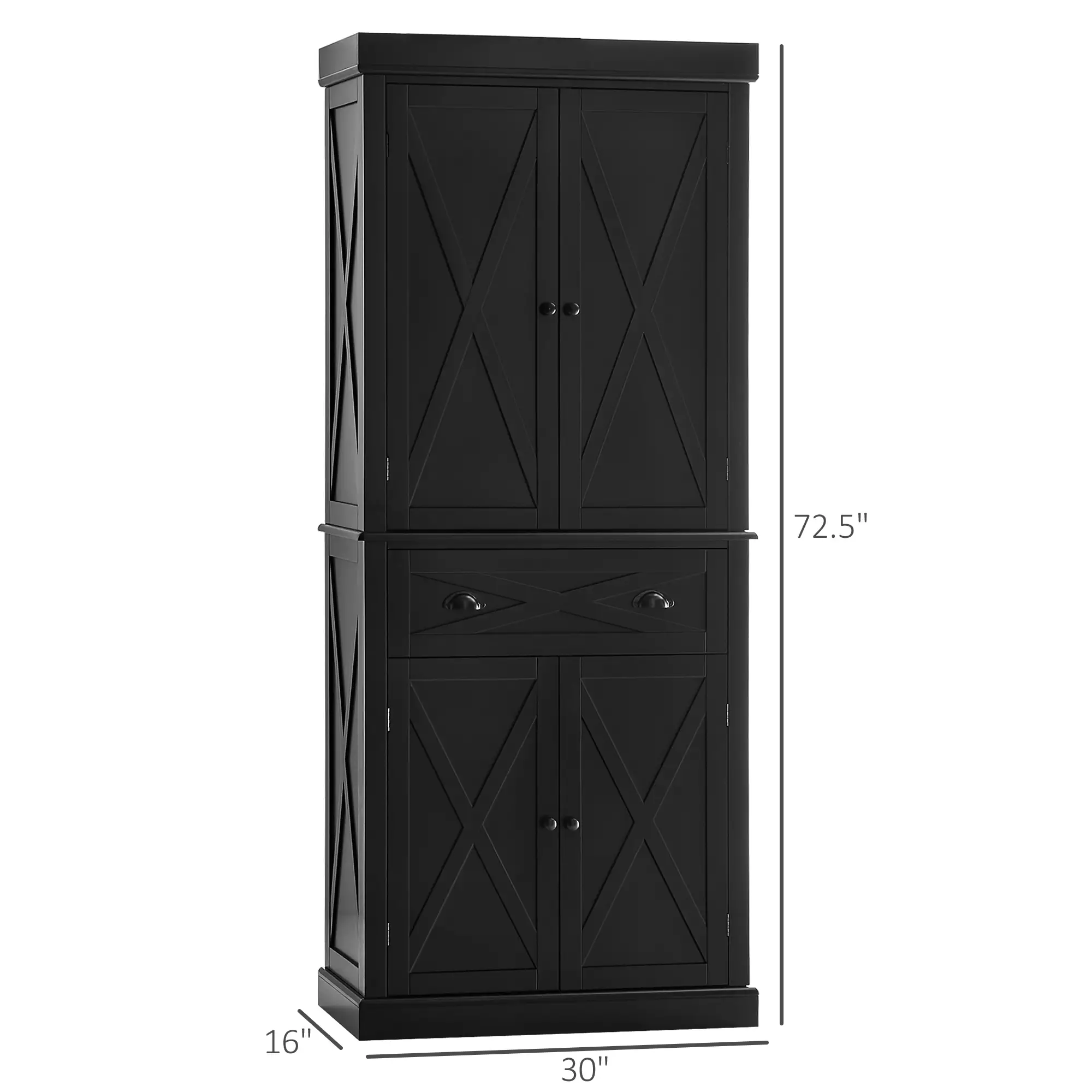 72.5" Kitchen Pantry Cabinet, 4 Doors, Drawer, Adjustable Shelves, Black - Image 3