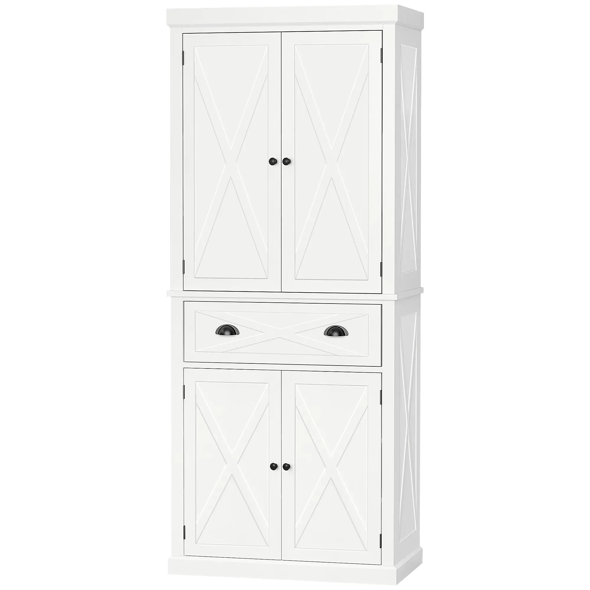 72.5" Kitchen Pantry Cabinet, 4 Doors, Drawer, Adjustable Shelves, White - Image 11