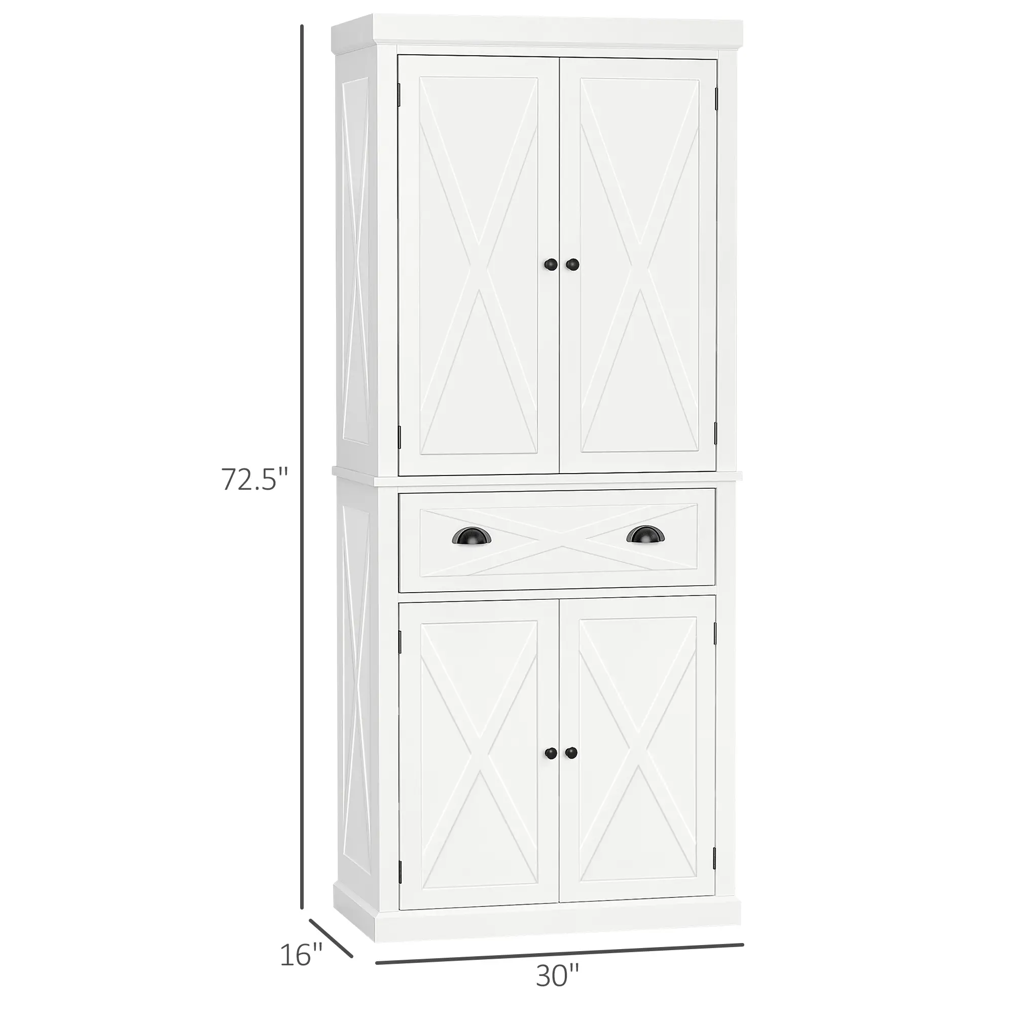 72.5" Kitchen Pantry Cabinet, 4 Doors, Drawer, Adjustable Shelves, White - Image 3