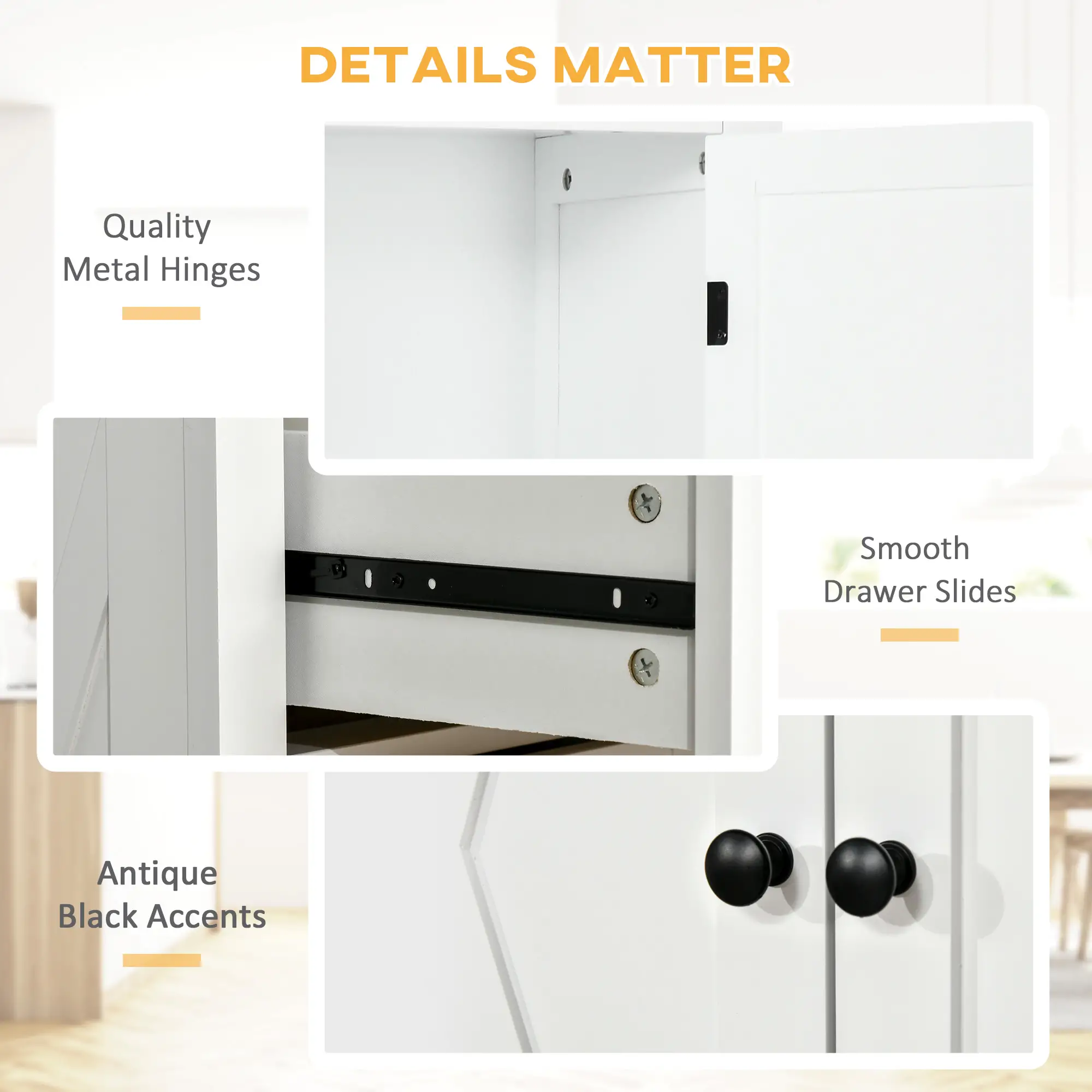 72.5" Kitchen Pantry Cabinet, 4 Doors, Drawer, Adjustable Shelves, White - Image 7