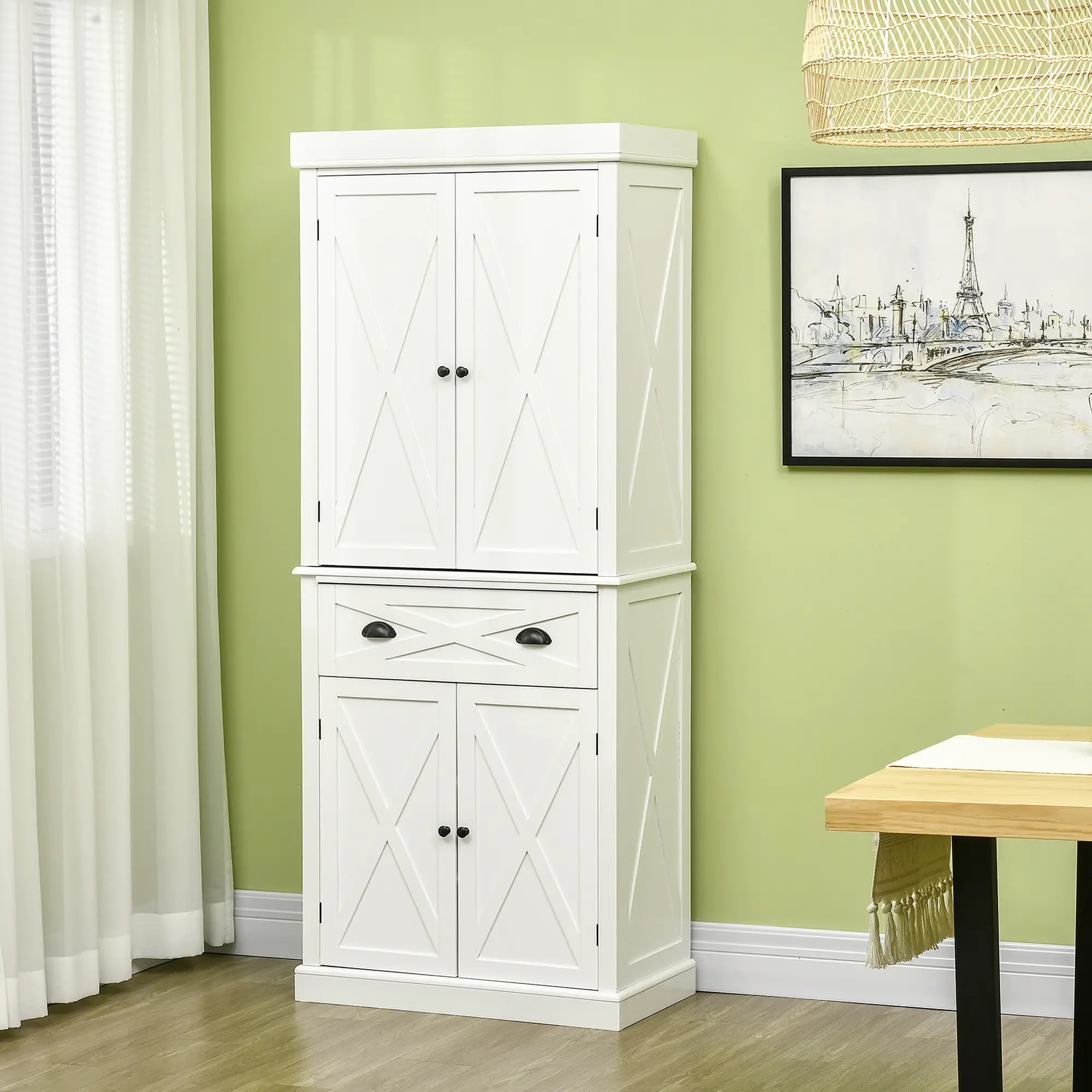 72.5" Kitchen Pantry Cabinet, 4 Doors, Drawer, Adjustable Shelves, White - Image 8