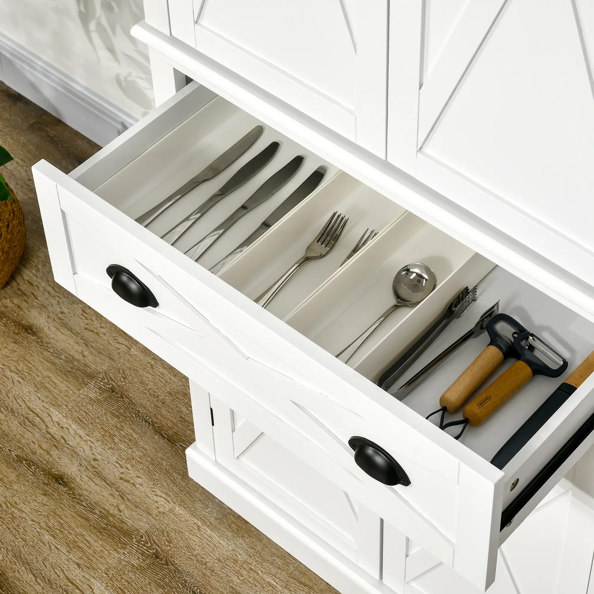 72.5" Kitchen Pantry Cabinet, 4 Doors, Drawer, Adjustable Shelves, White - Image 9