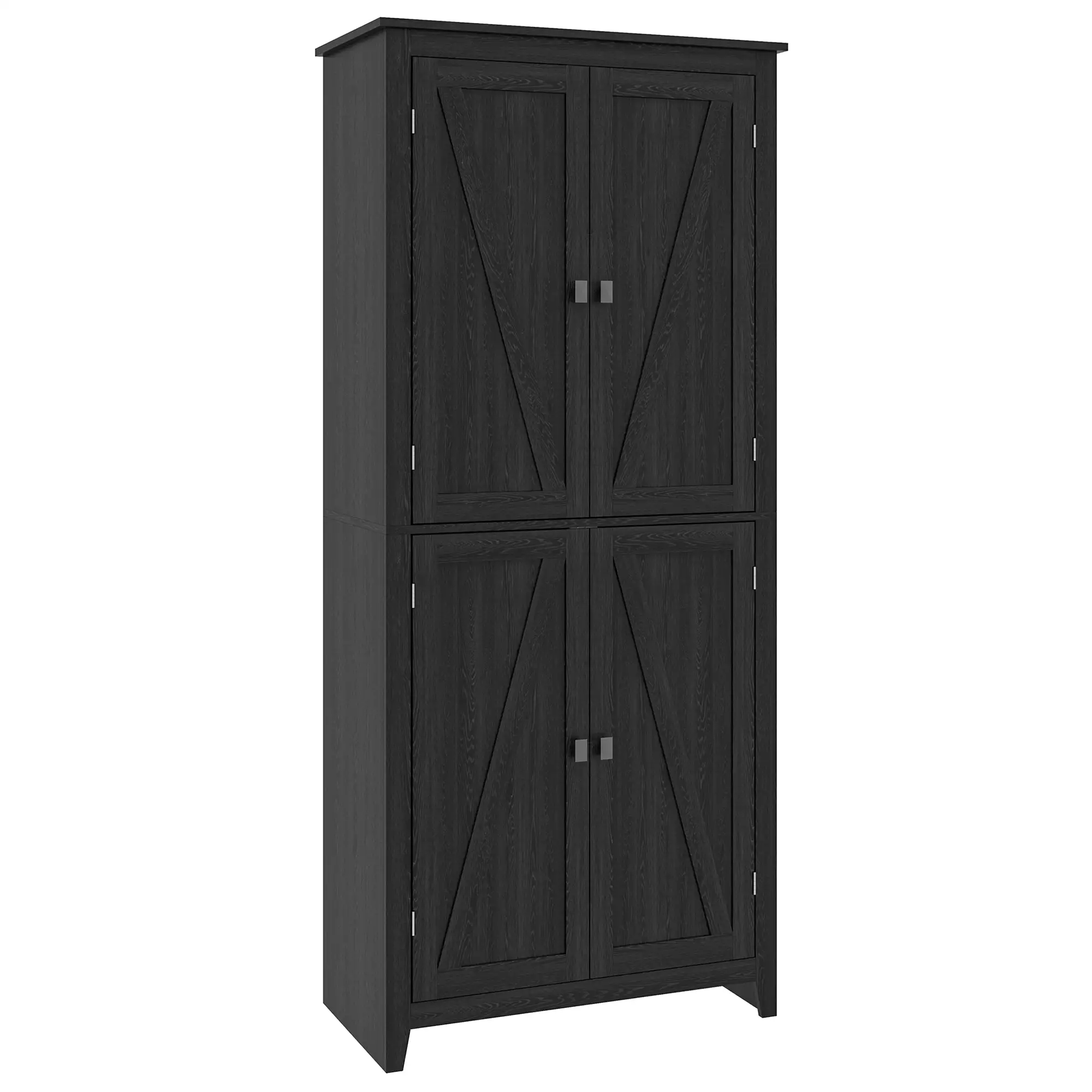 72" Freestanding Storage Cabinet, Kitchen Pantry with Doors, Shelves, Black