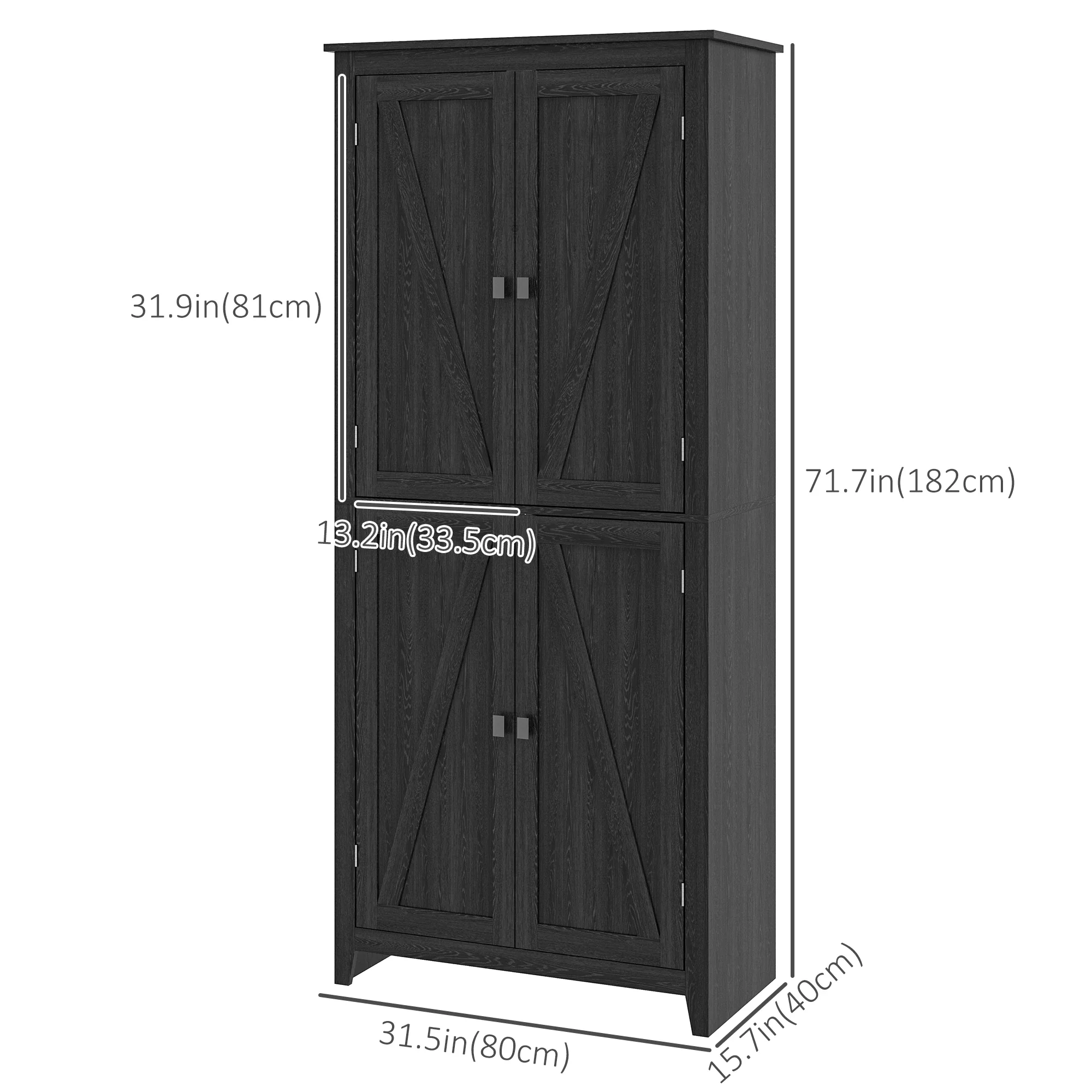 72" Freestanding Storage Cabinet, Kitchen Pantry with Doors, Shelves, Black - Image 3