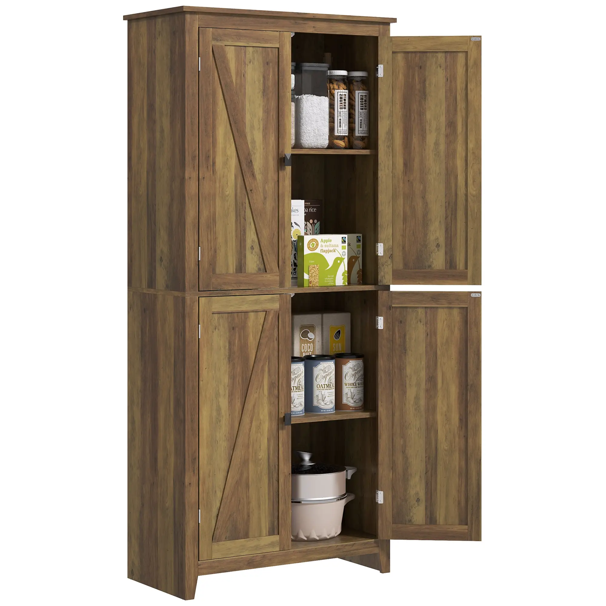 72" Freestanding Storage Cabinet, Kitchen Pantry with Doors, Shelves, Brown