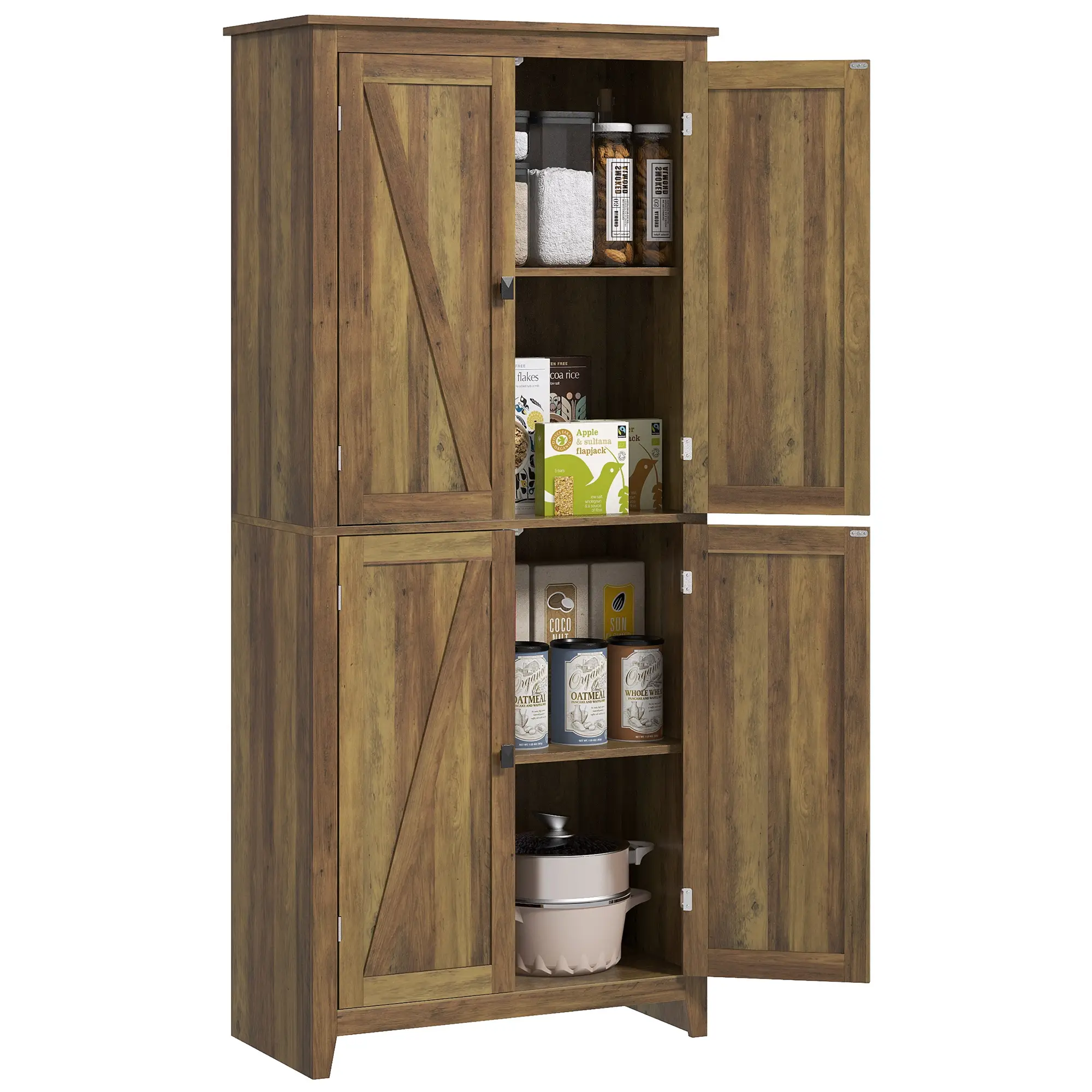72" Freestanding Storage Cabinet, Kitchen Pantry with Doors, Shelves, Brown - Image 11