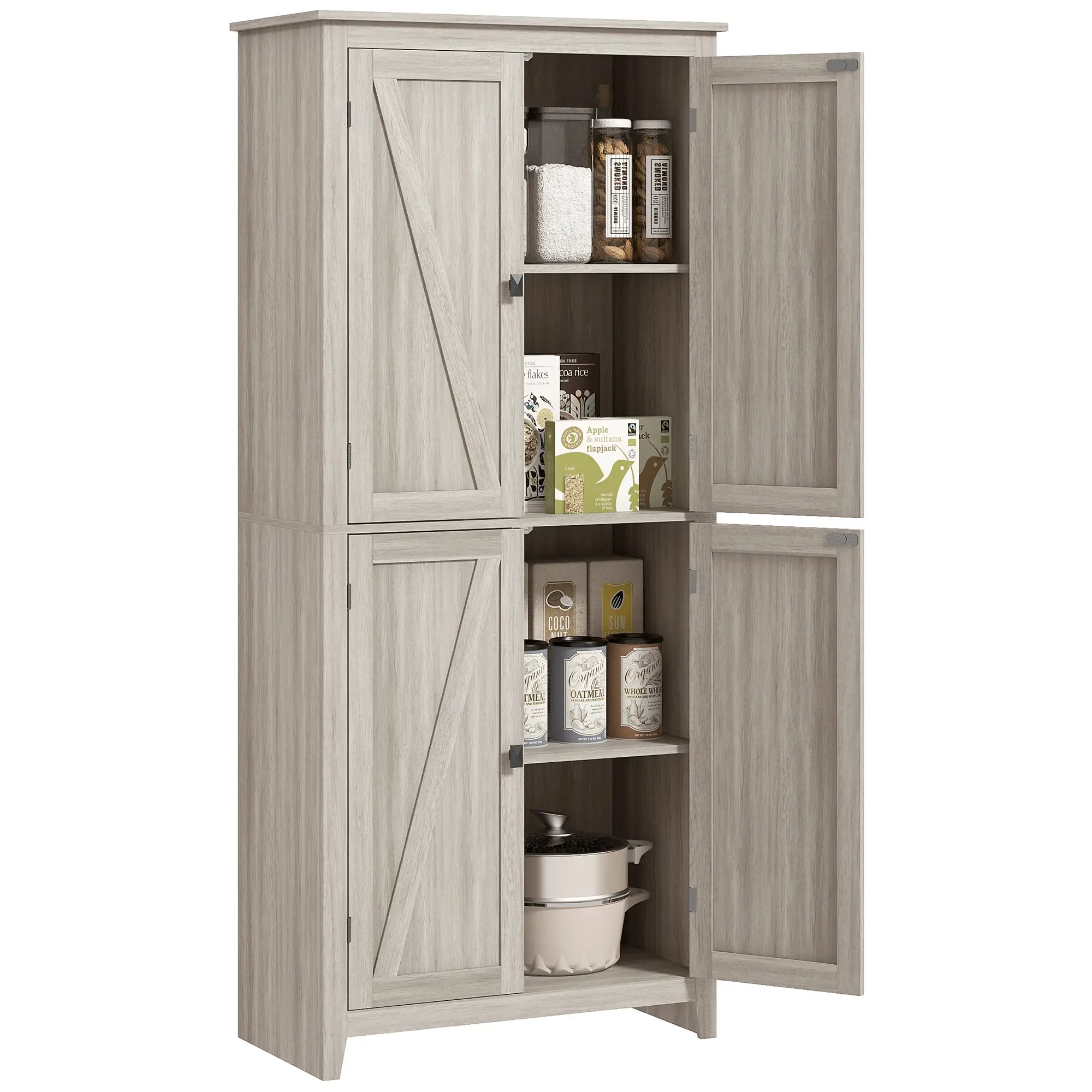 72" Freestanding Storage Cabinet, Kitchen Pantry with Doors, Shelves, Grey