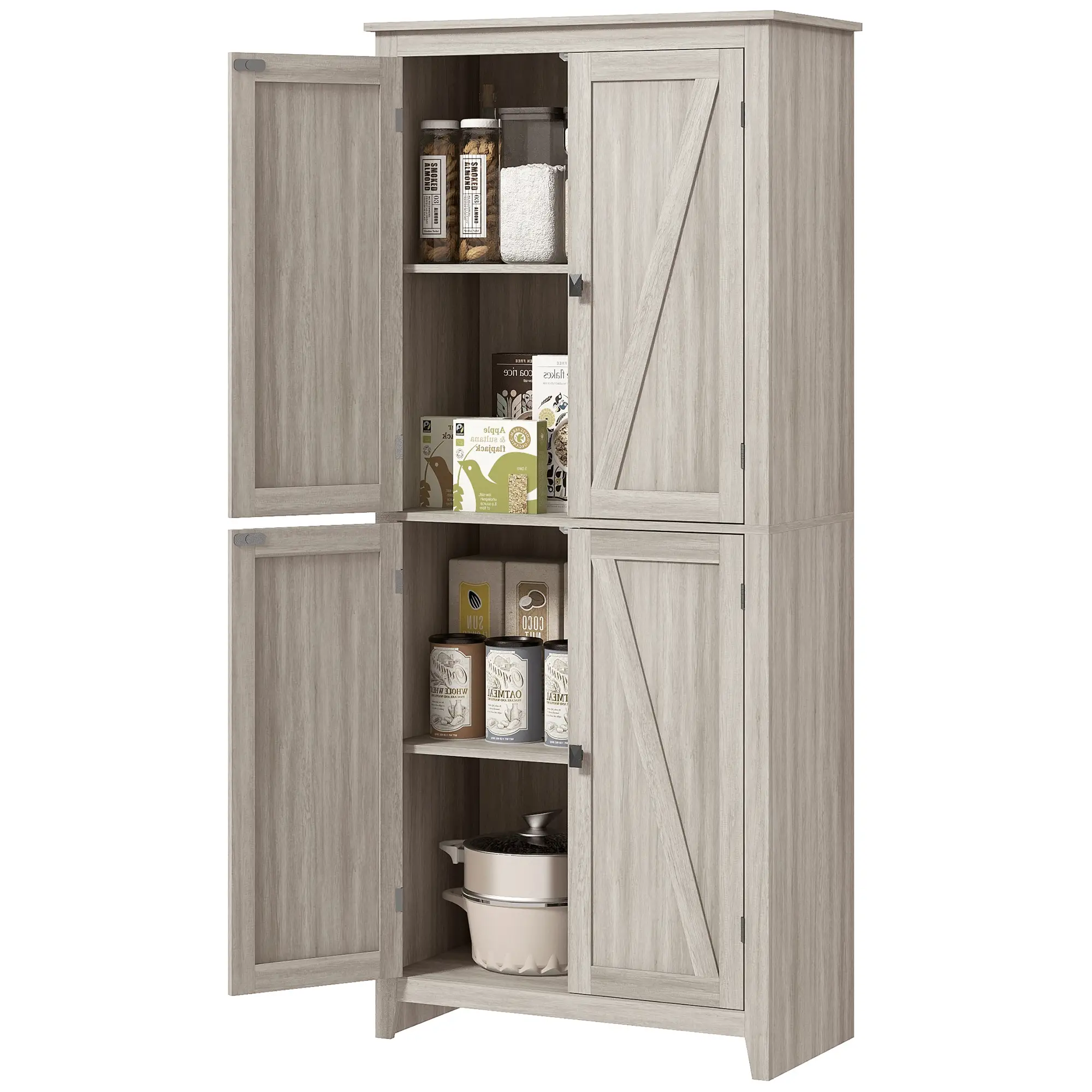 72" Freestanding Storage Cabinet, Kitchen Pantry with Doors, Shelves, Grey - Image 11