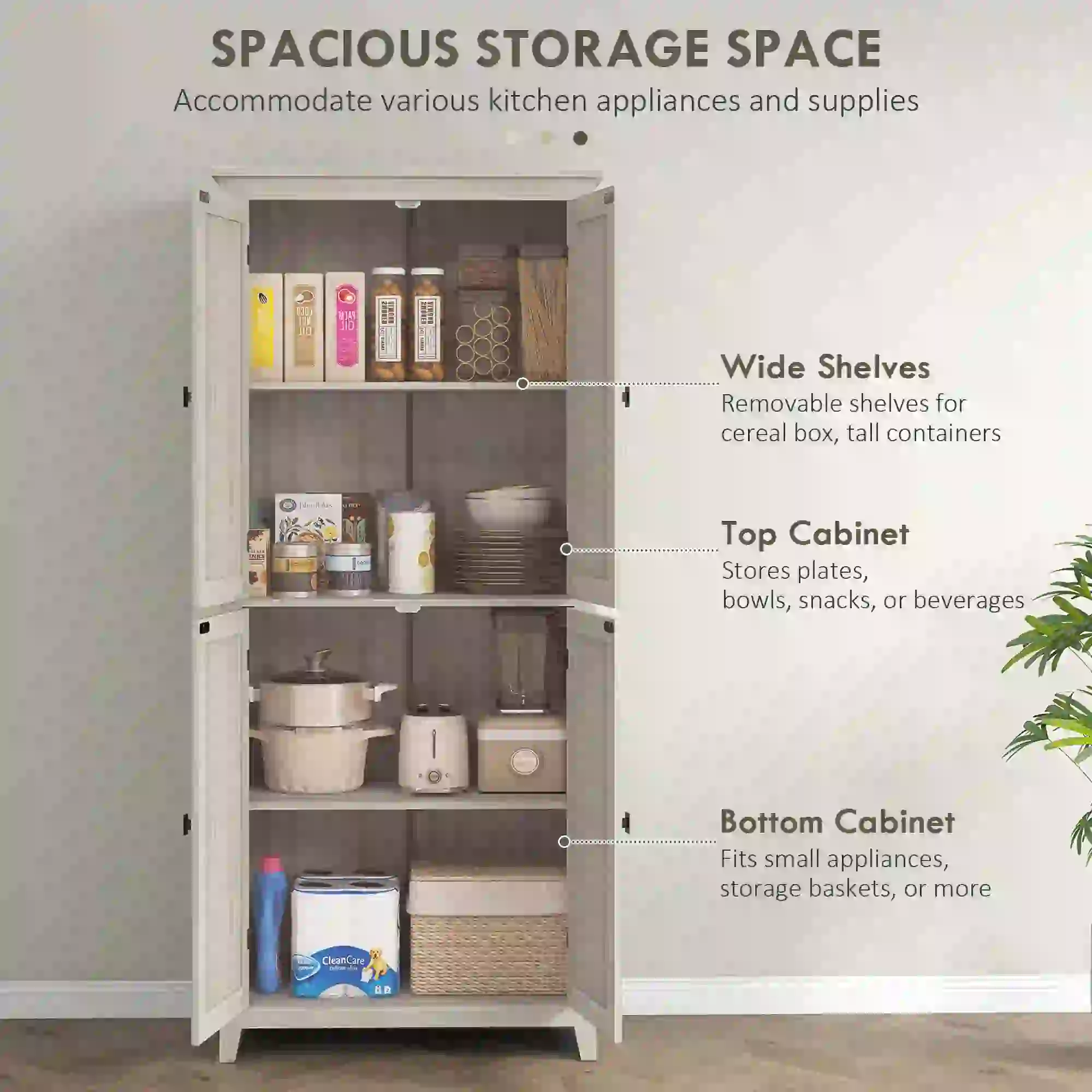 72" Freestanding Storage Cabinet, Kitchen Pantry with Doors, Shelves, Grey - Image 4