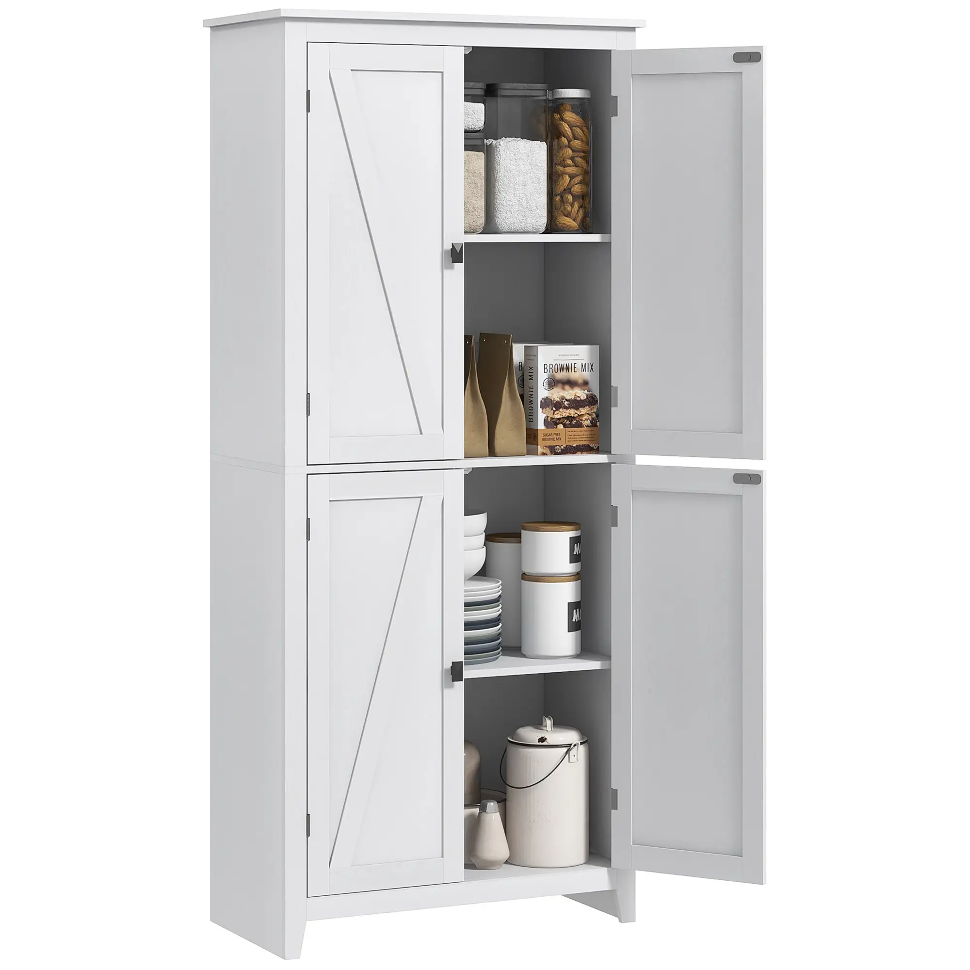 72" Freestanding Storage Cabinet, Kitchen Pantry with Doors, Shelves, White