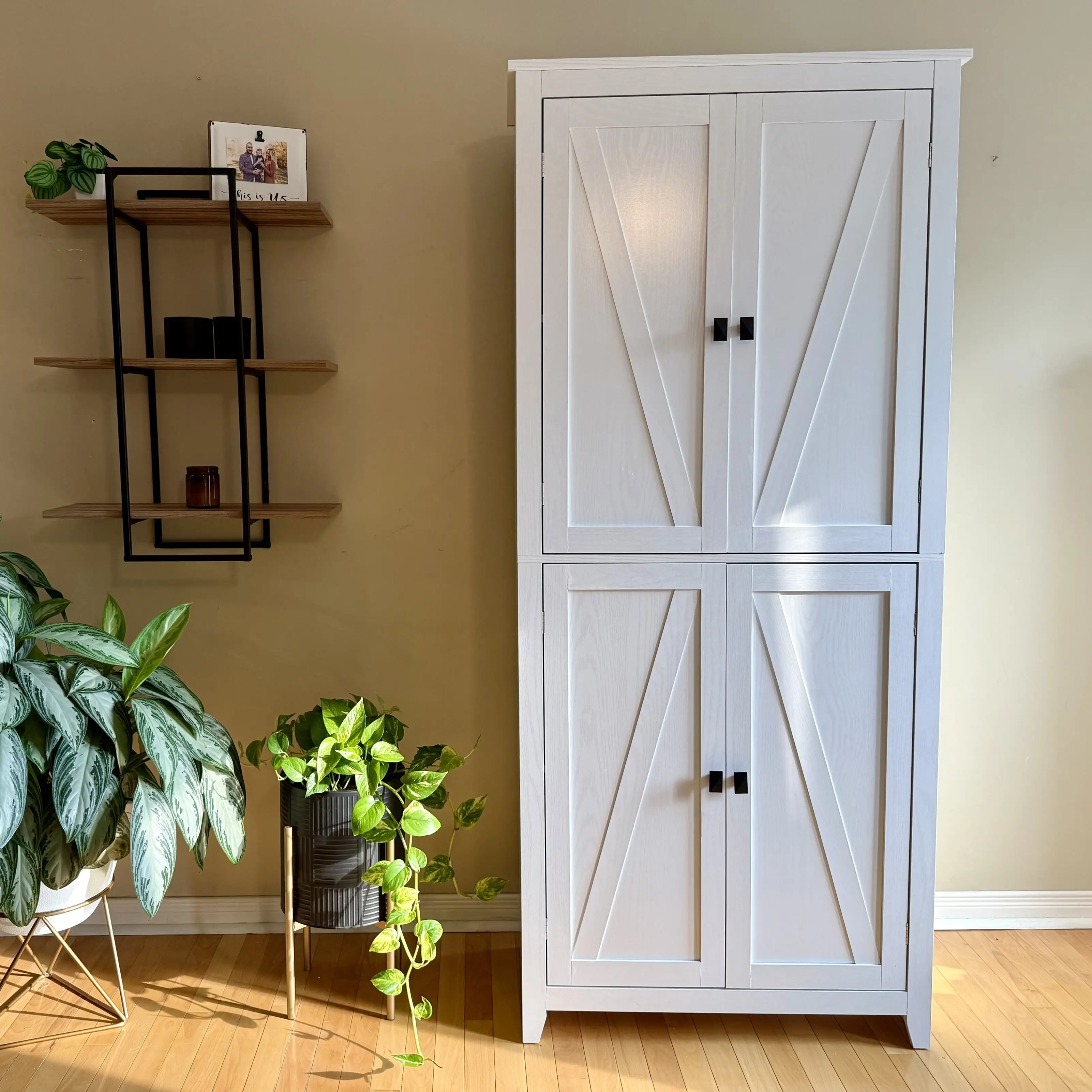 72" Freestanding Storage Cabinet, Kitchen Pantry with Doors, Shelves, White - Image 12