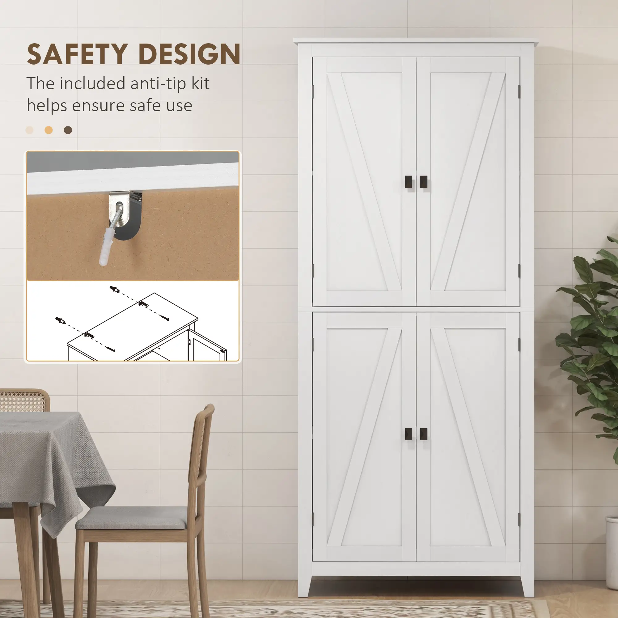 72" Freestanding Storage Cabinet, Kitchen Pantry with Doors, Shelves, White - Image 6