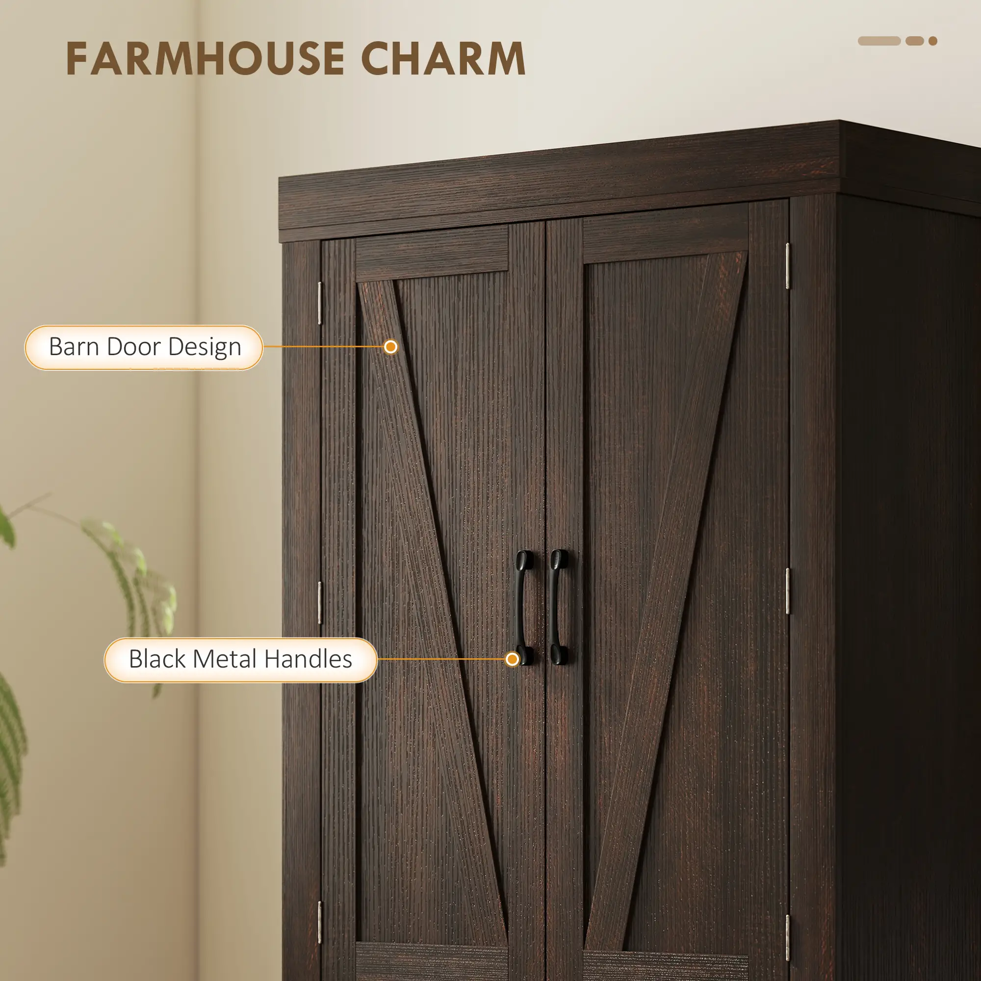 72 Inch Kitchen Pantry Cabinet, Farmhouse Storage, 4 Barn Doors, Brown - Image 4