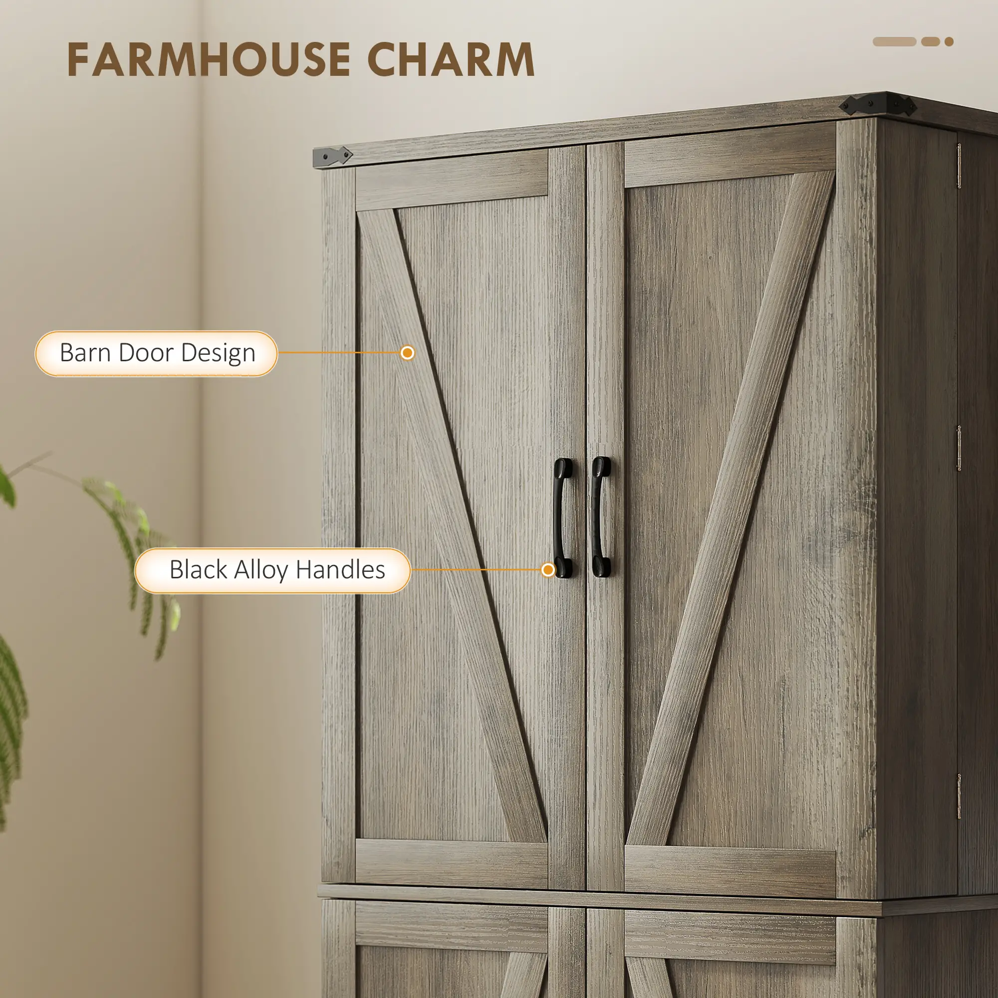 72 Inch Kitchen Pantry Cabinet, Farmhouse Storage with 4 Doors, Drawer, Grey - Image 6