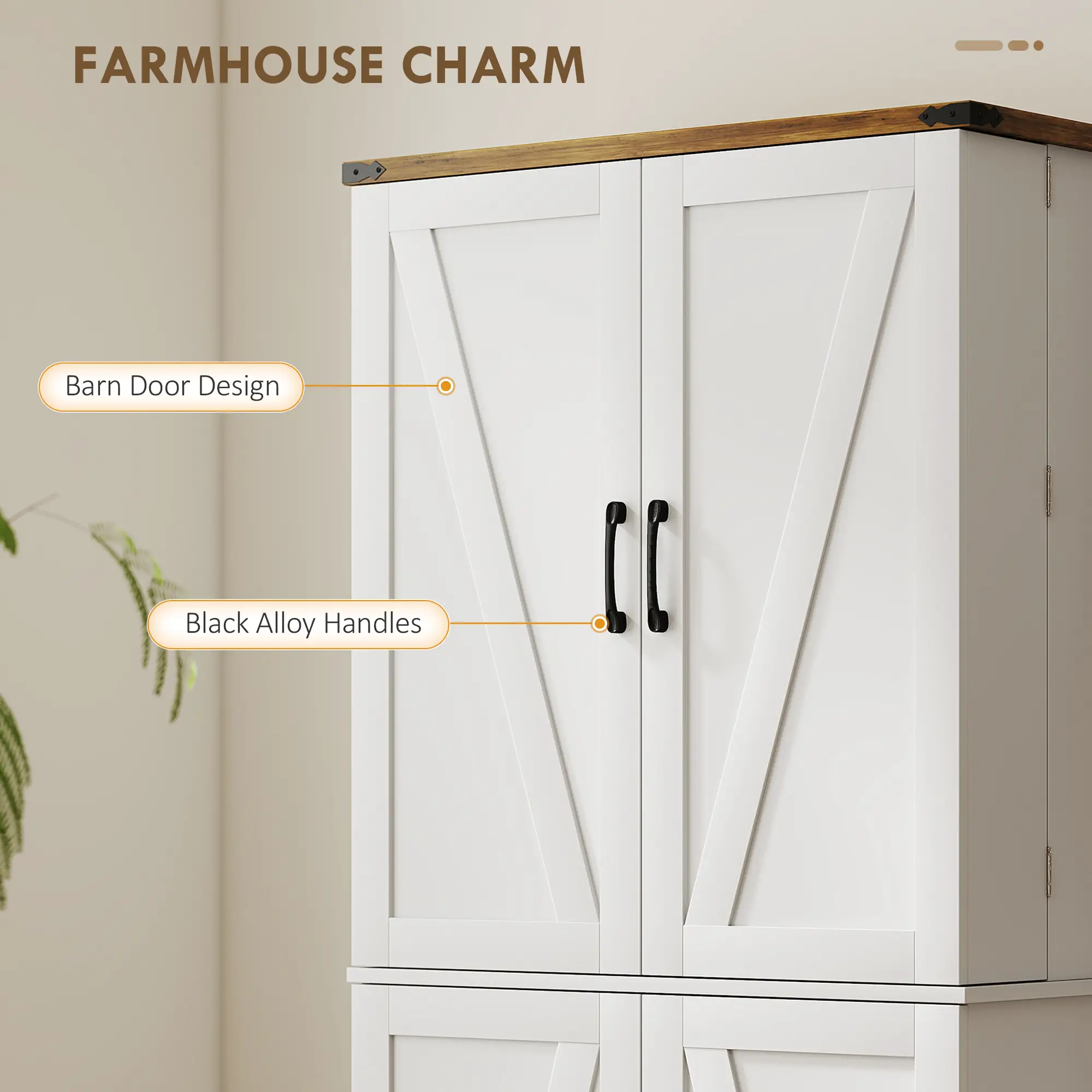 72 Inch Kitchen Pantry Cabinet, Farmhouse Storage with 4 Doors, Drawer, White - Image 6
