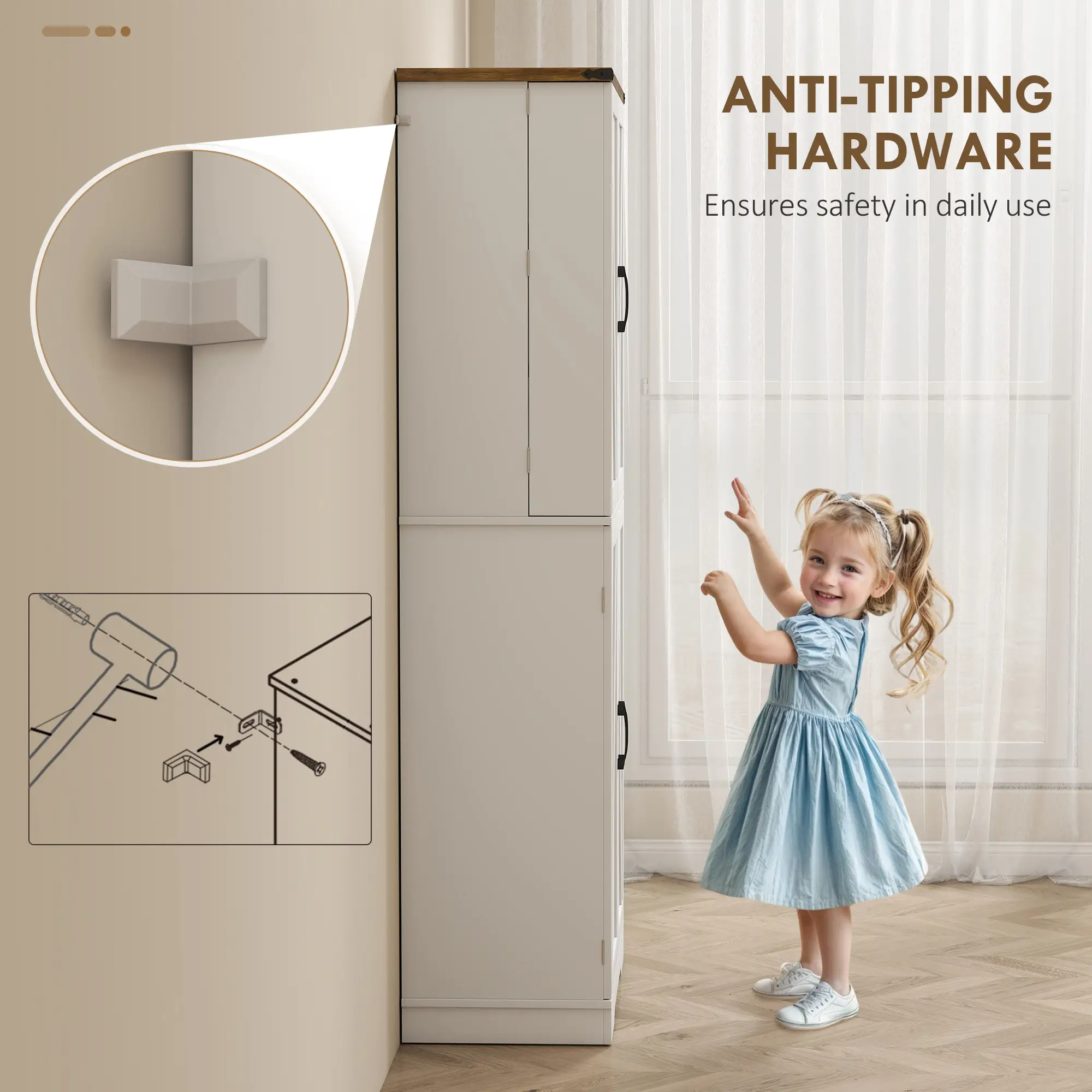 72 Inch Kitchen Pantry Cabinet, Farmhouse Storage with 4 Doors, Drawer, White - Image 7