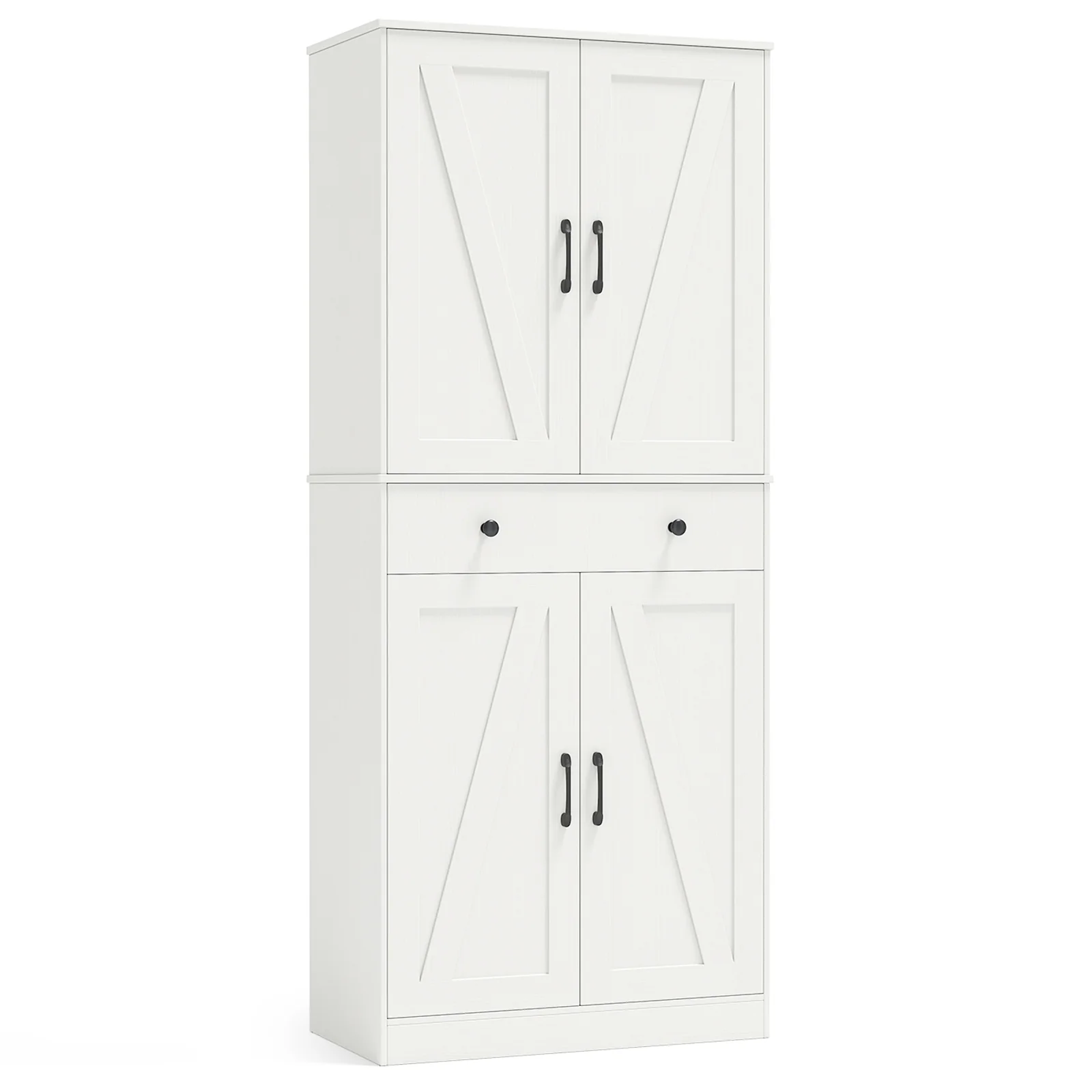 72 Inch Modern Farmhouse Cupboard Cabinet, 4 Barn Doors, White - Image 4