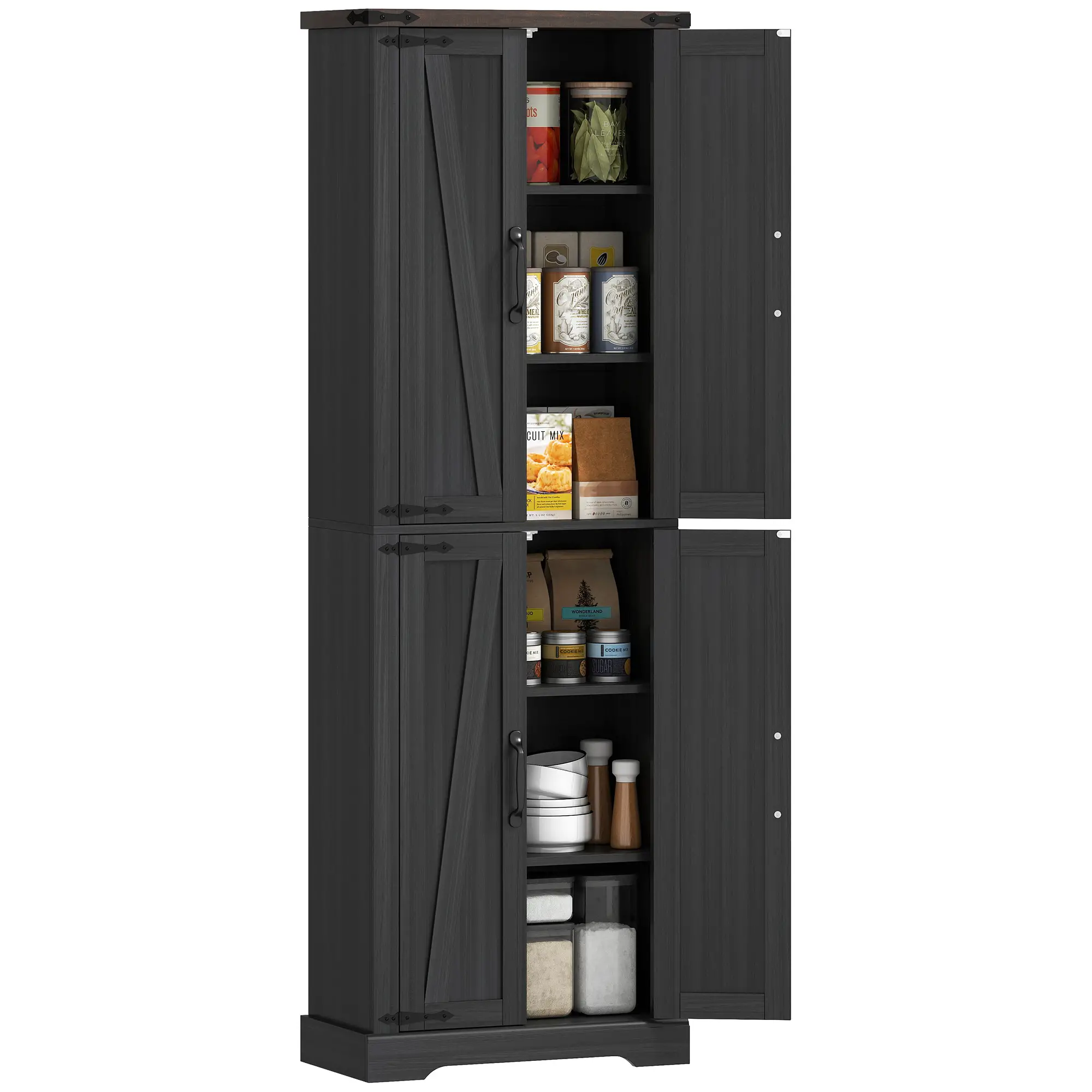 72 Inch Pantry Cabinet, Farmhouse Kitchen Storage with Adjustable Shelves, Black - Image 11