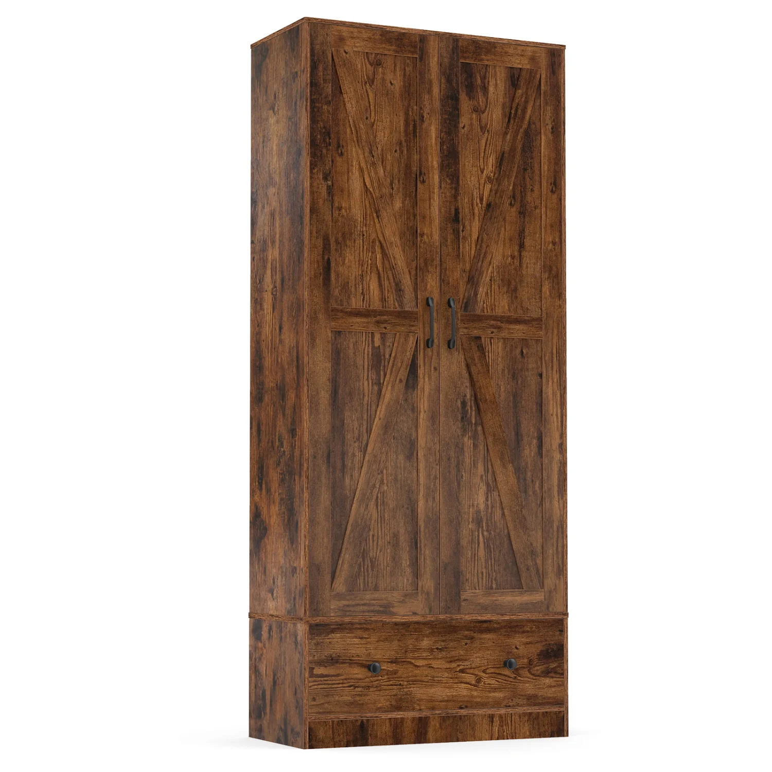 72 Inch Tall Kitchen Pantry Cabinet, Farmhouse Wooden Cupboard, 2 Doors, Brown