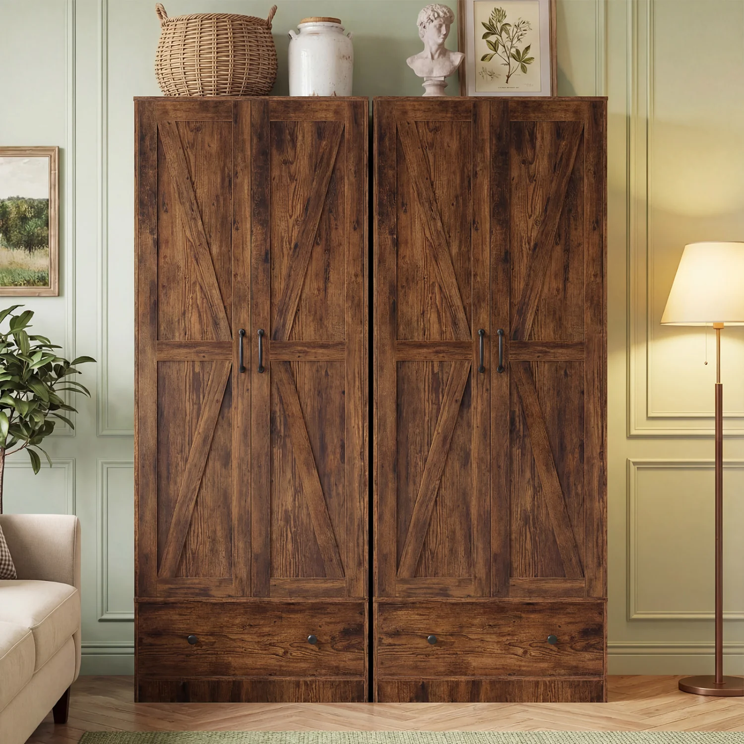72 Inch Tall Kitchen Pantry Cabinet, Farmhouse Wooden Cupboard, 2 Doors, Brown - Image 6