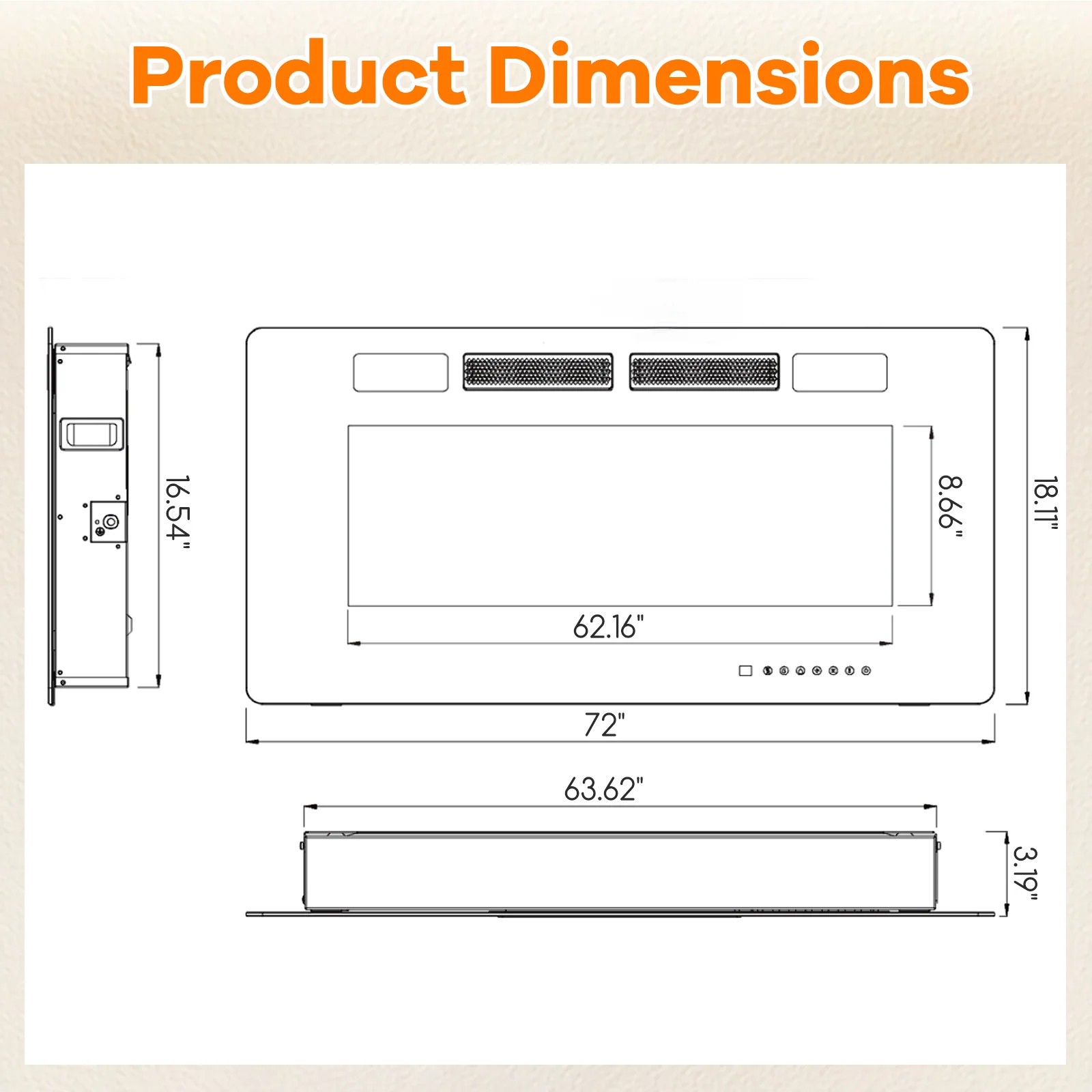 72 Inch Ultra-Thin Electric Fireplace With Decorative Crystals, Black - Image 3