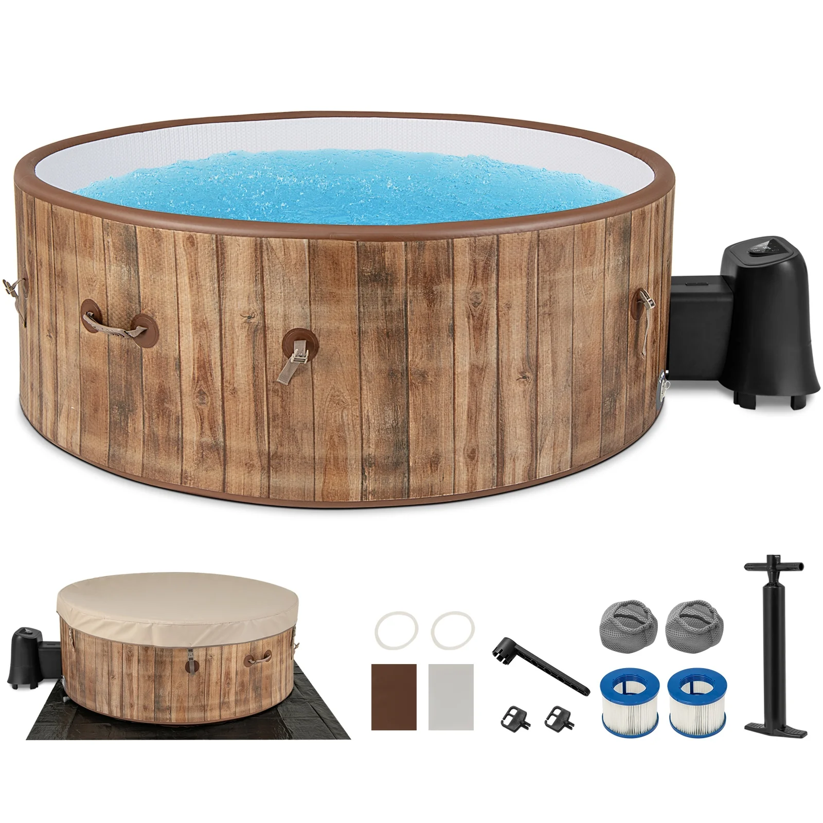 72 Inches Inflatable Hot Tub, 120 Air Jets, Heater Pump, 4-6 Person, Coffee - Image 4