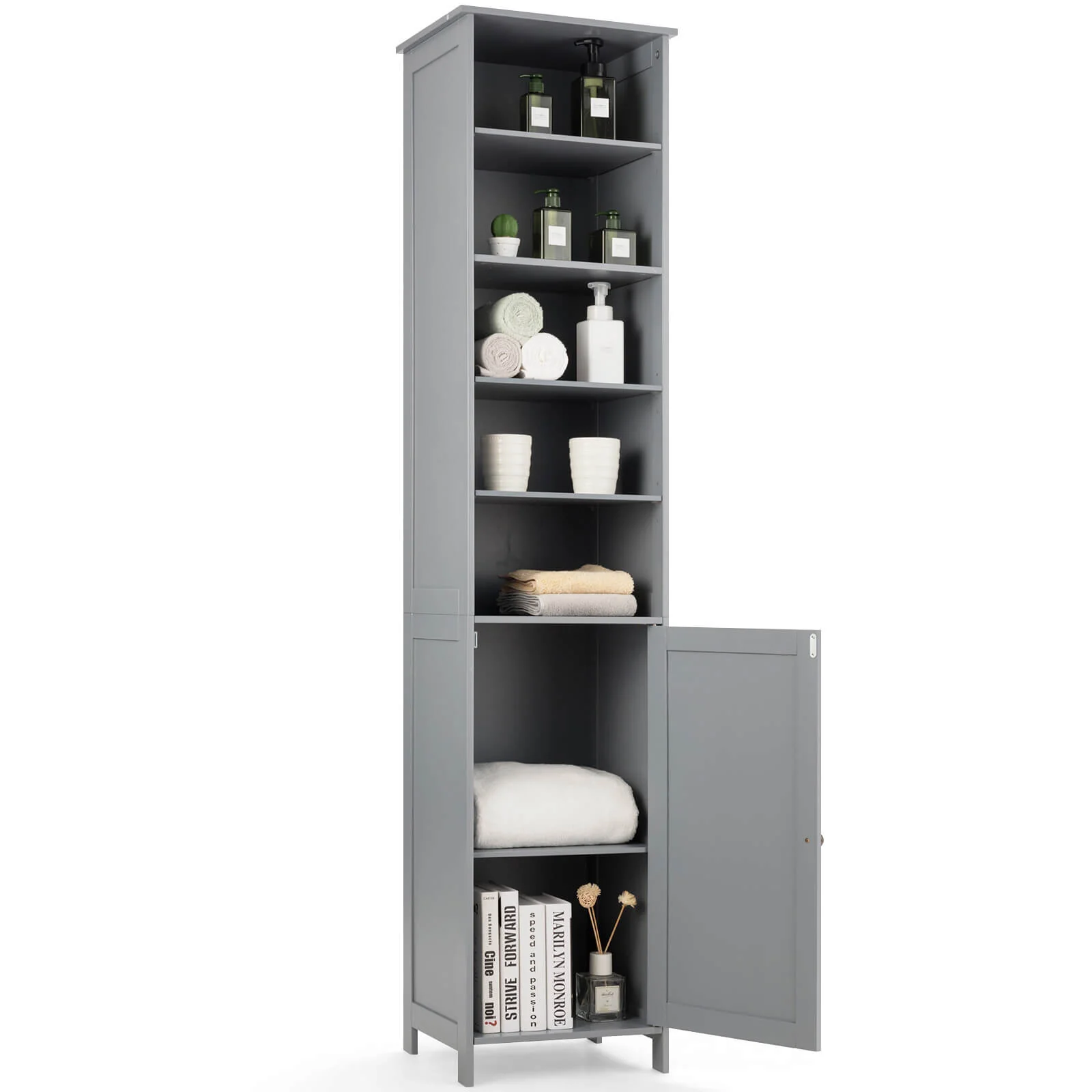 72 Inches Tall Floor Bathroom Storage Cabinet, Gray - Image 8